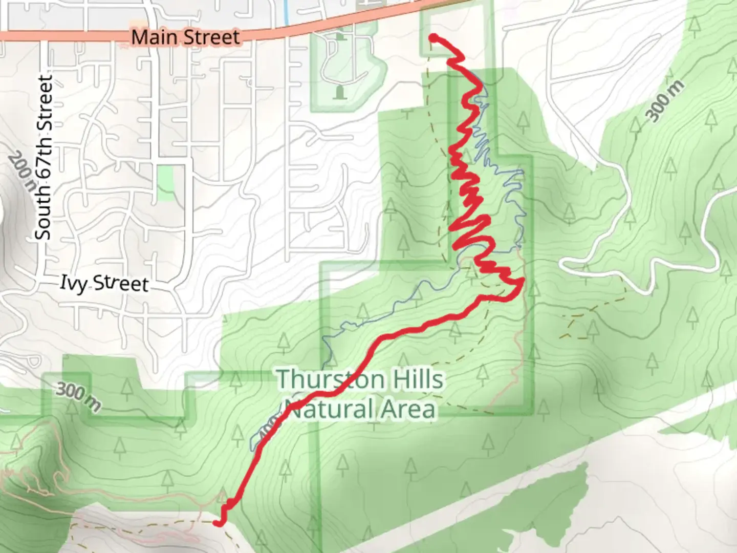 An image depicting the trail Mossy Maple Lower and Upper and its surrounding area.