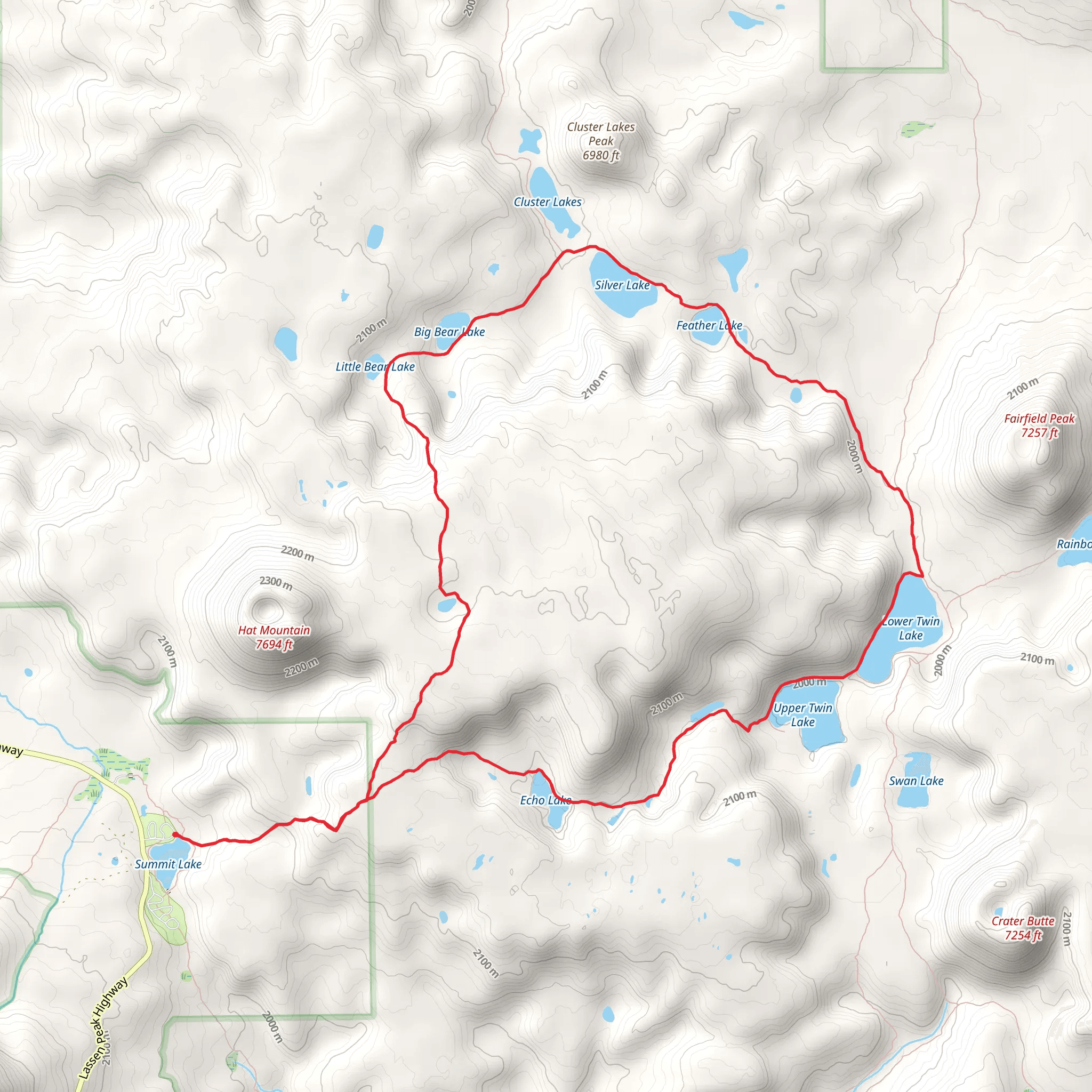 Summit Lake to Cluster Lakes and Twin Lakes Loop Trail mobile static map