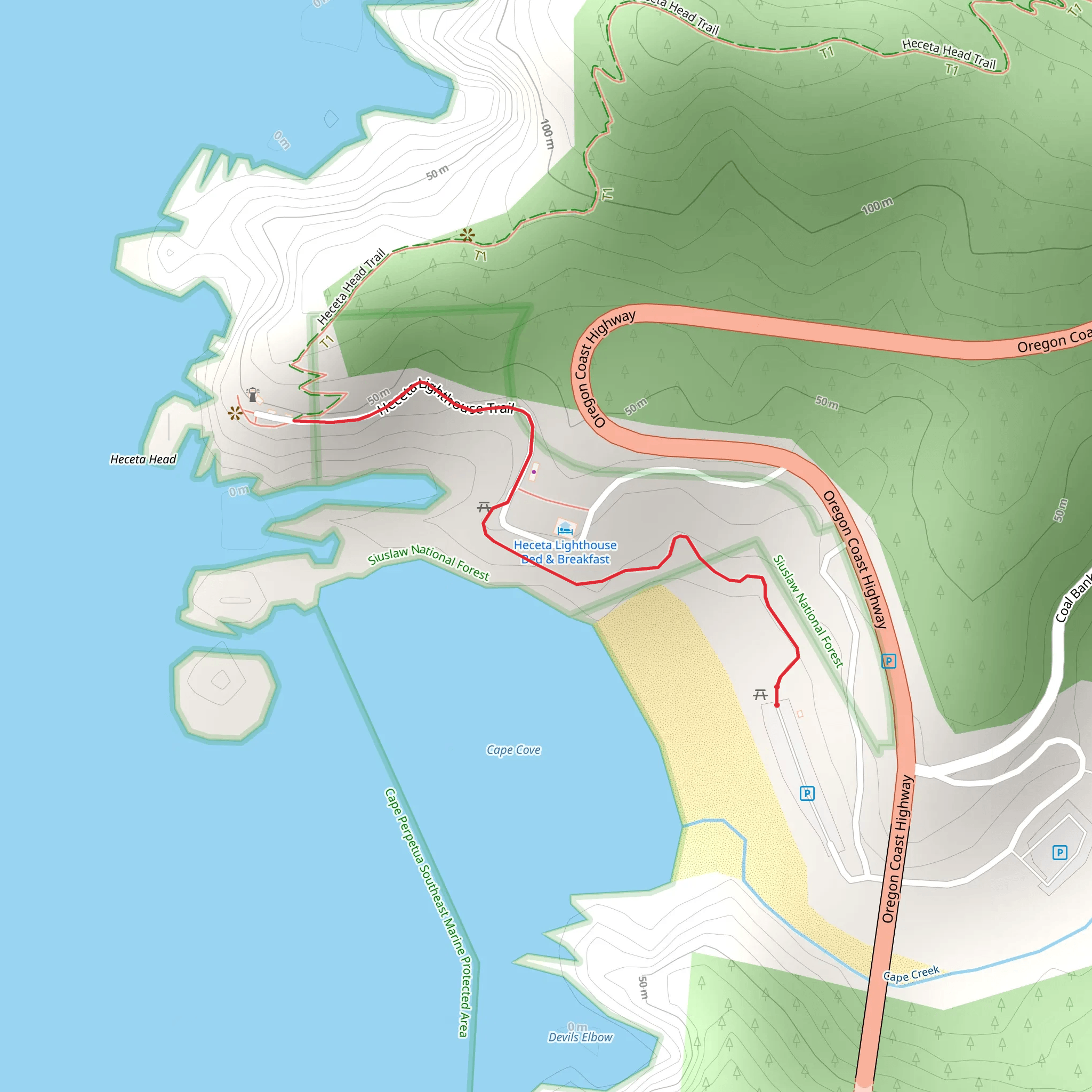 Heceta Lighthouse Trail mobile static map