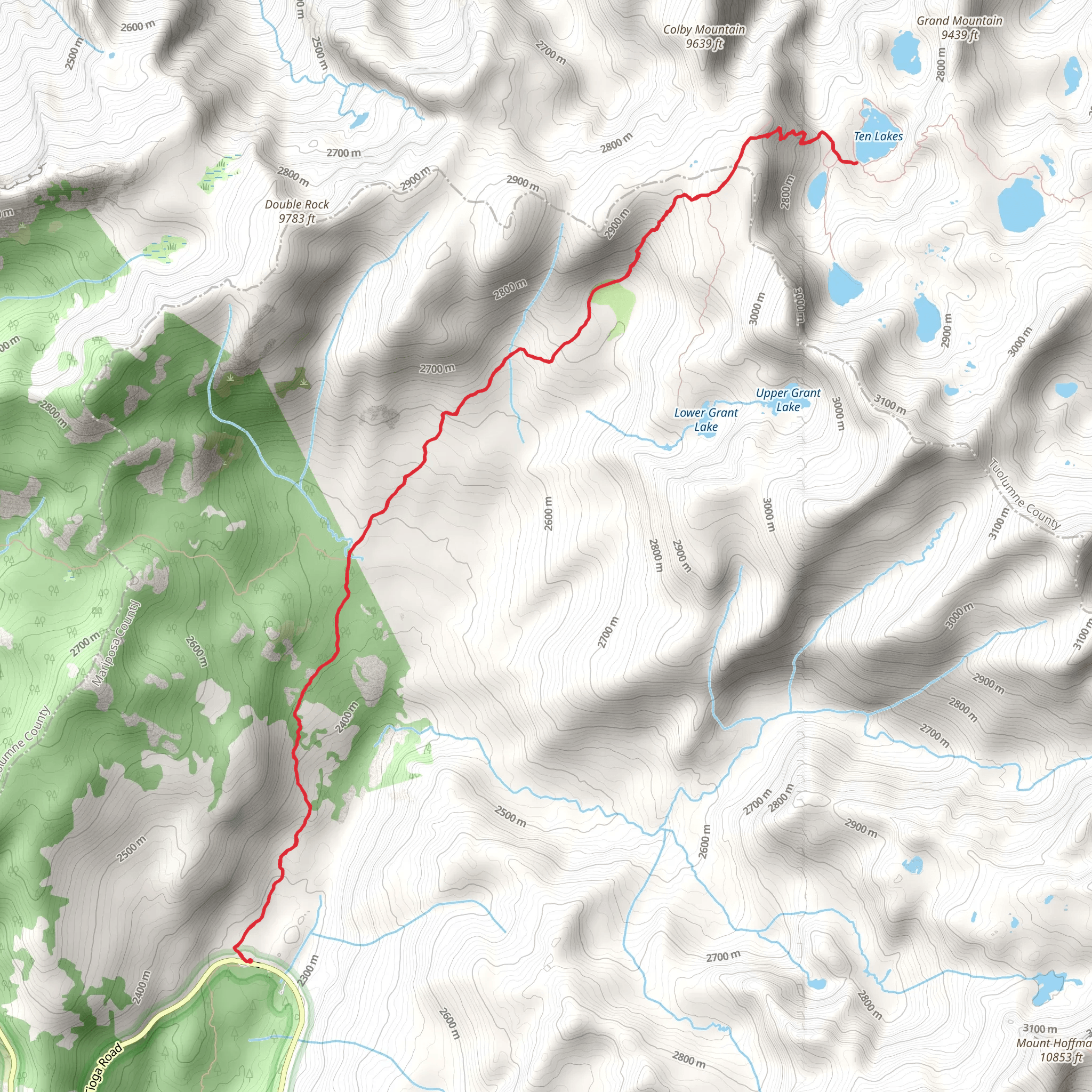 Ten Lakes Trail mobile static map