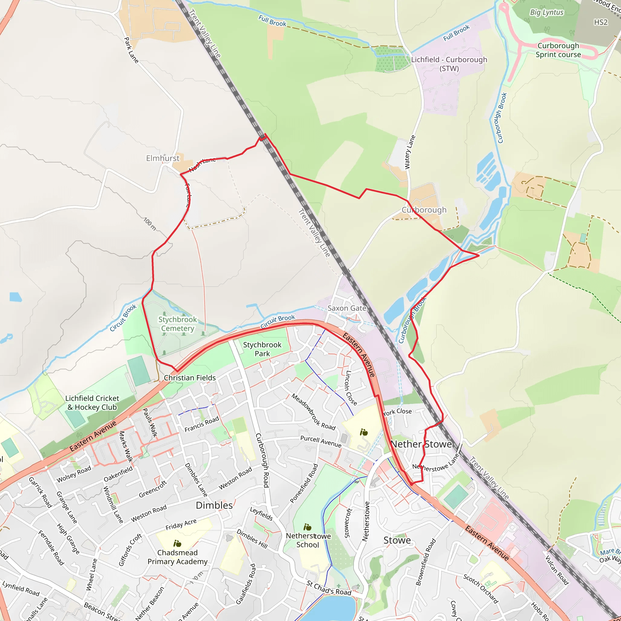Stychbrook Cemetery and Curborough Brook Walk mobile static map