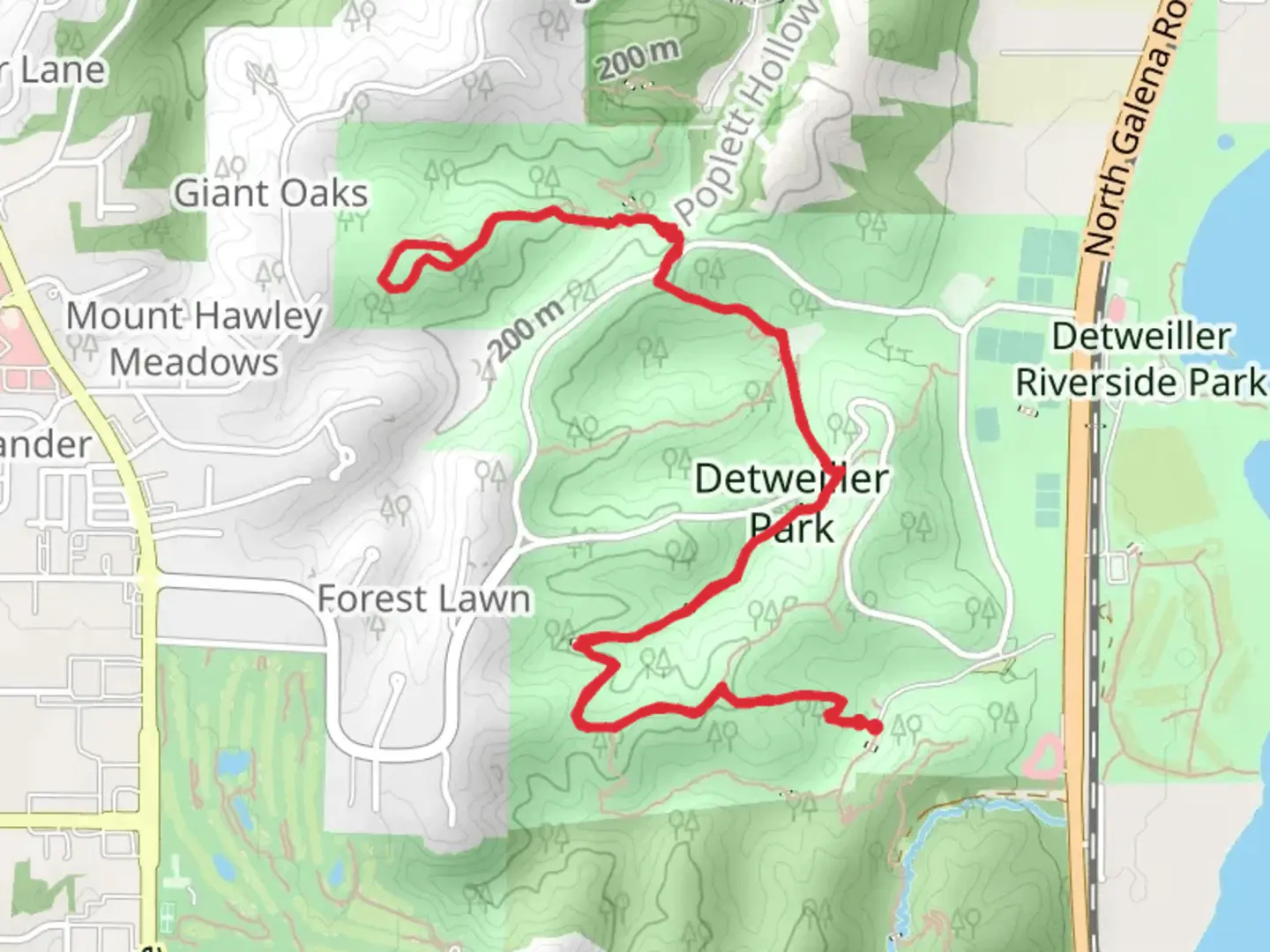 An image depicting the trail Pimiteoui Trail - Detweiller Park and its surrounding area.