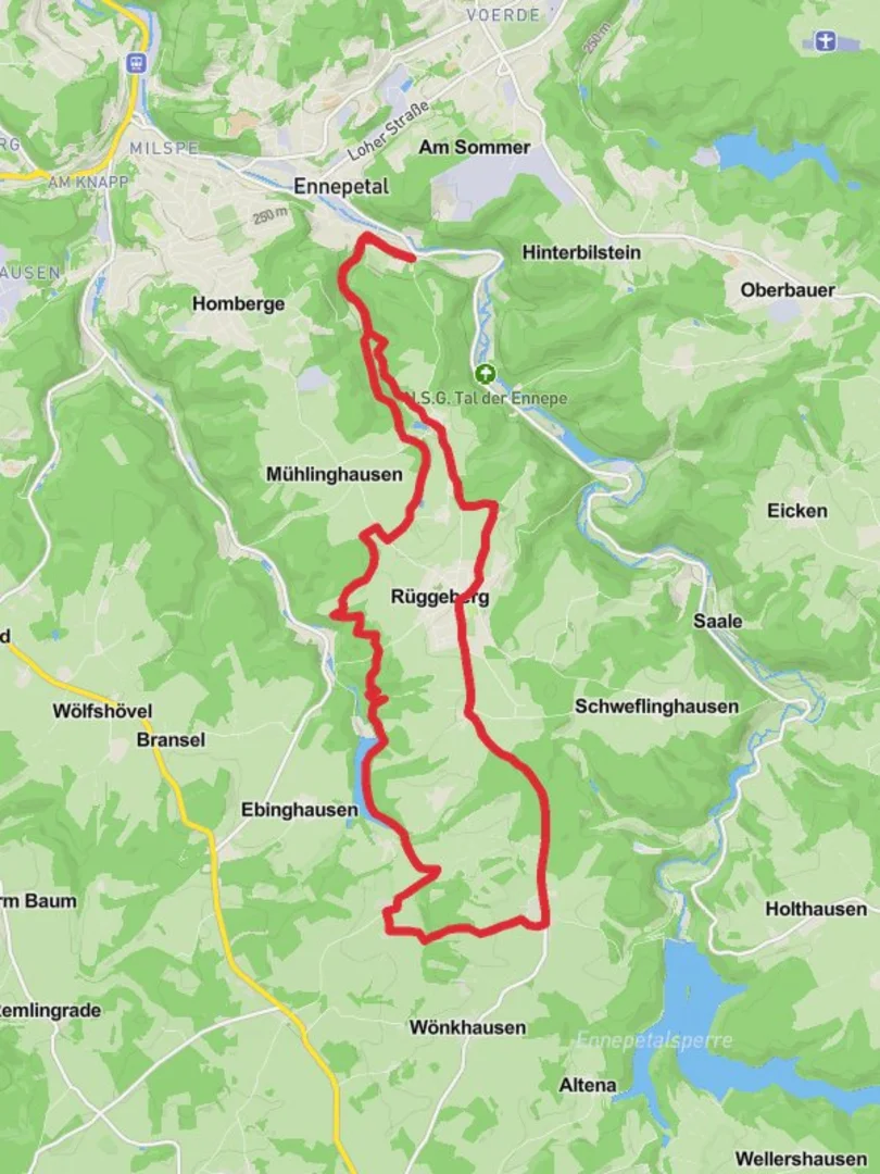 An image depicting the trail Ennepetal and Heilenbecker Talsperre Loop and its surrounding area.