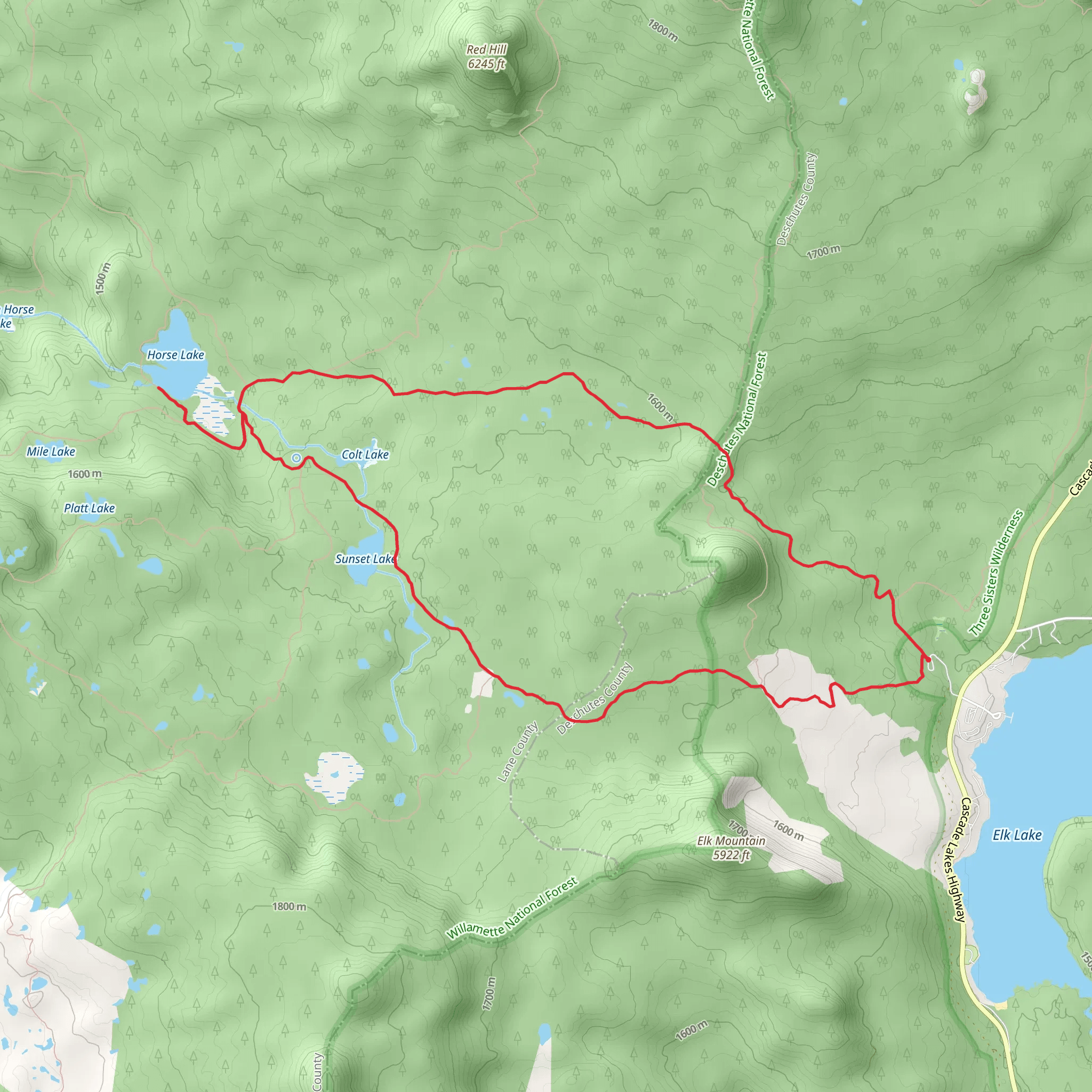 Horse Lake and Sunset Lake Loop Trail mobile static map
