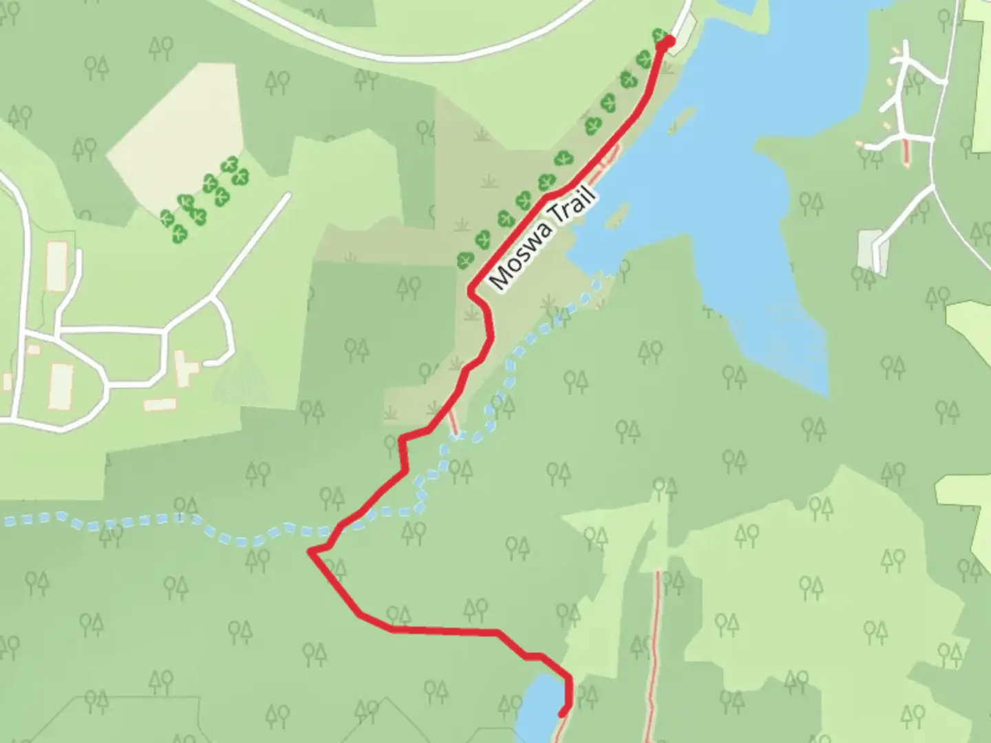 An image depicting the trail Moswa Trail Out and Back and its surrounding area.
