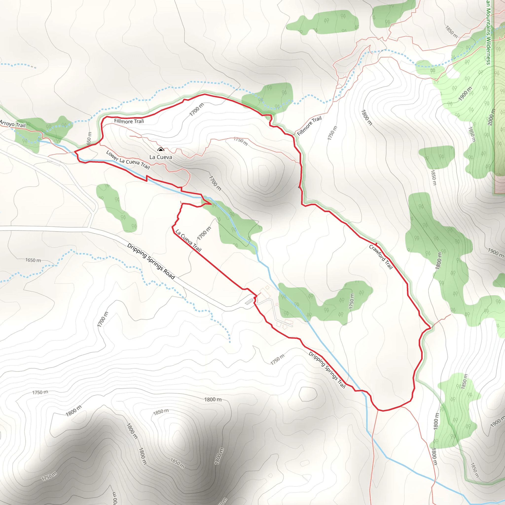Crawford and La Cueva Loop Trail mobile static map