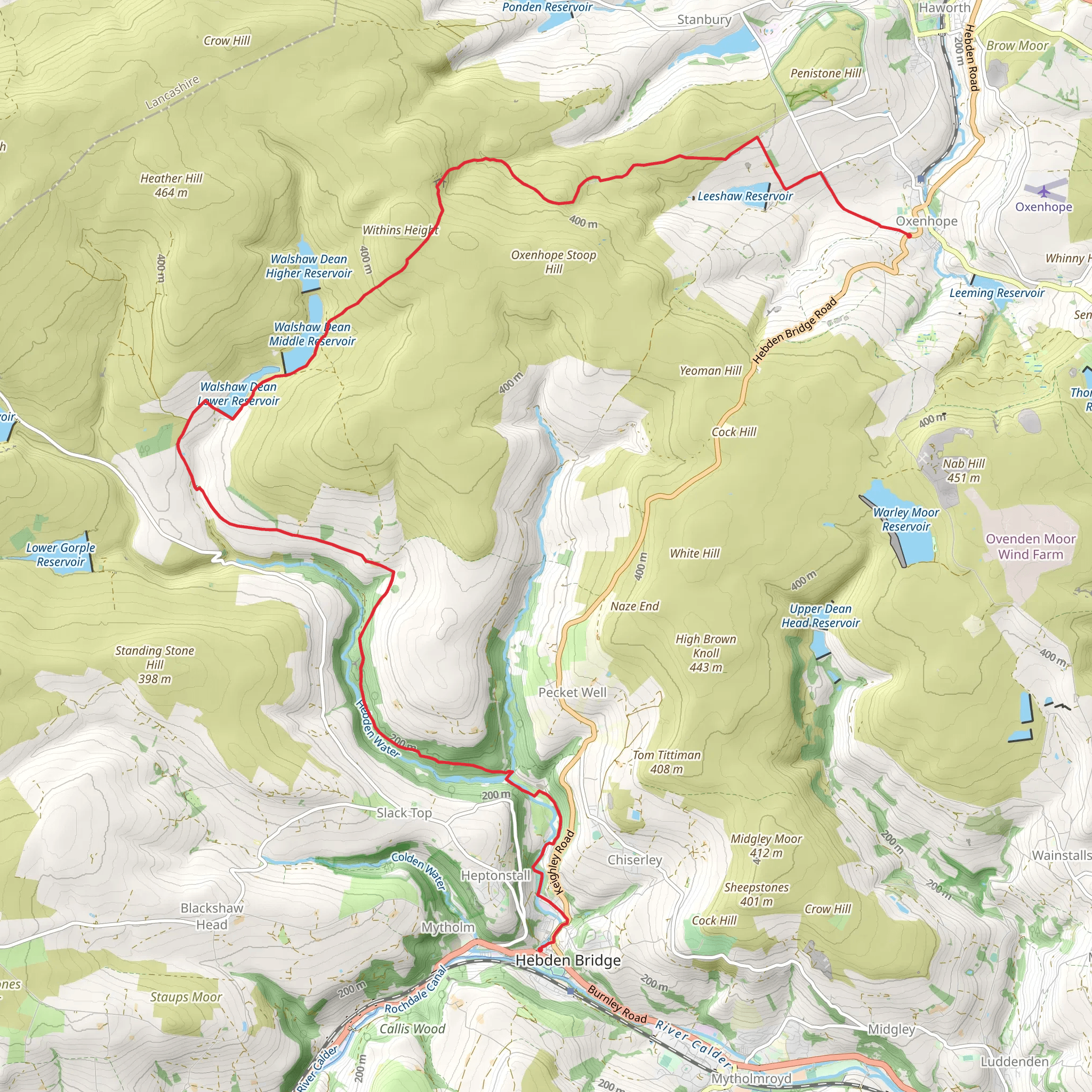 Oxenhope to Hebden Bridge mobile static map