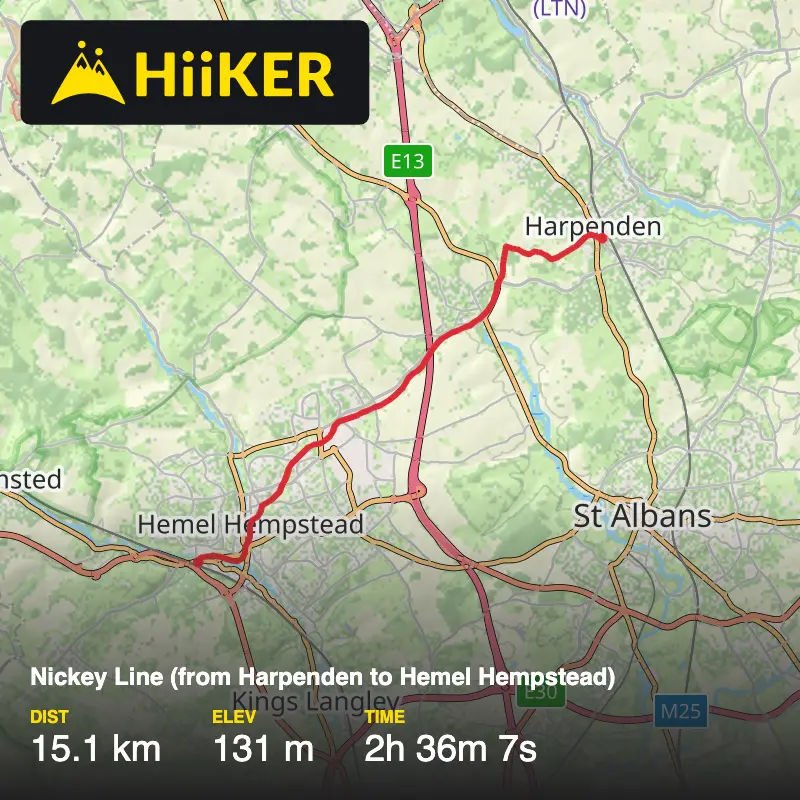 A map preview of the recording Nickey Line - Harpenden to Hemel Hempstead).