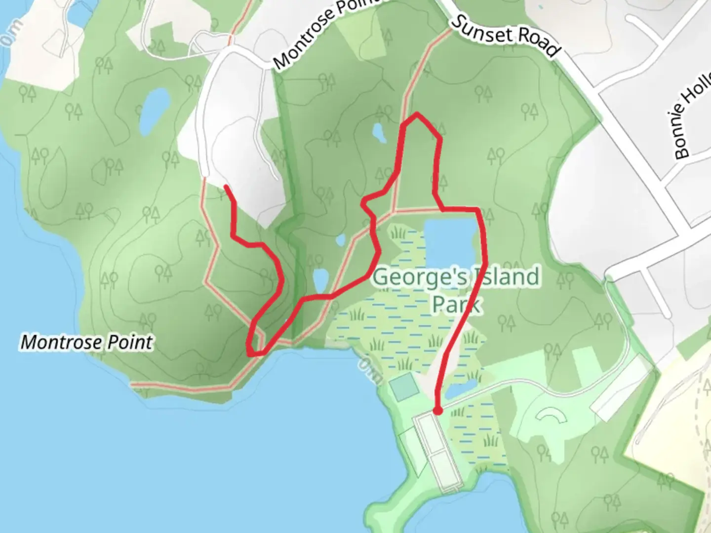 An image depicting the trail Georges Island Park and its surrounding area.