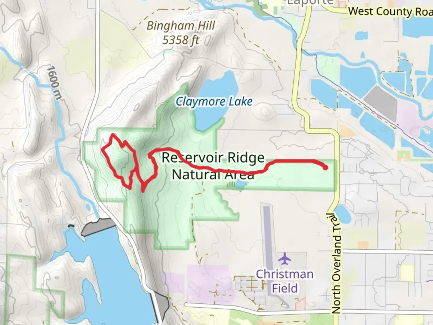 An image depicting the trail Foothills Trail - Reservoir Ridge Natural Area and its surrounding area.