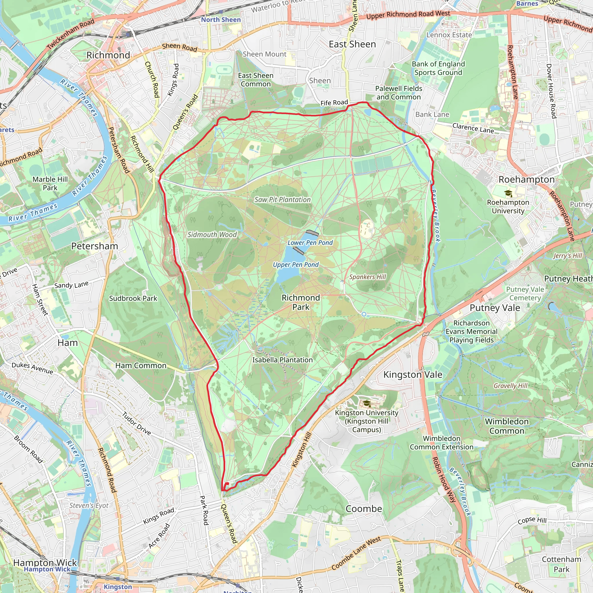 Richmond Park via Tamsin Trail mobile static map