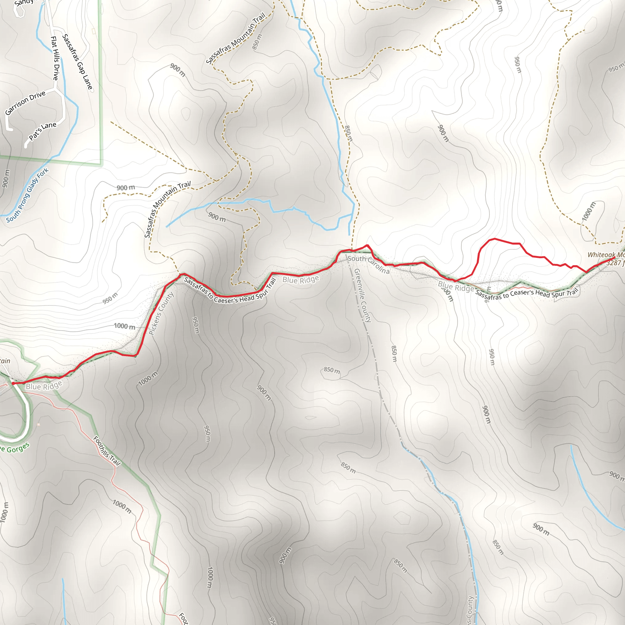 Whiteoak Mountain, Sassafras Mountain and Gap mobile static map