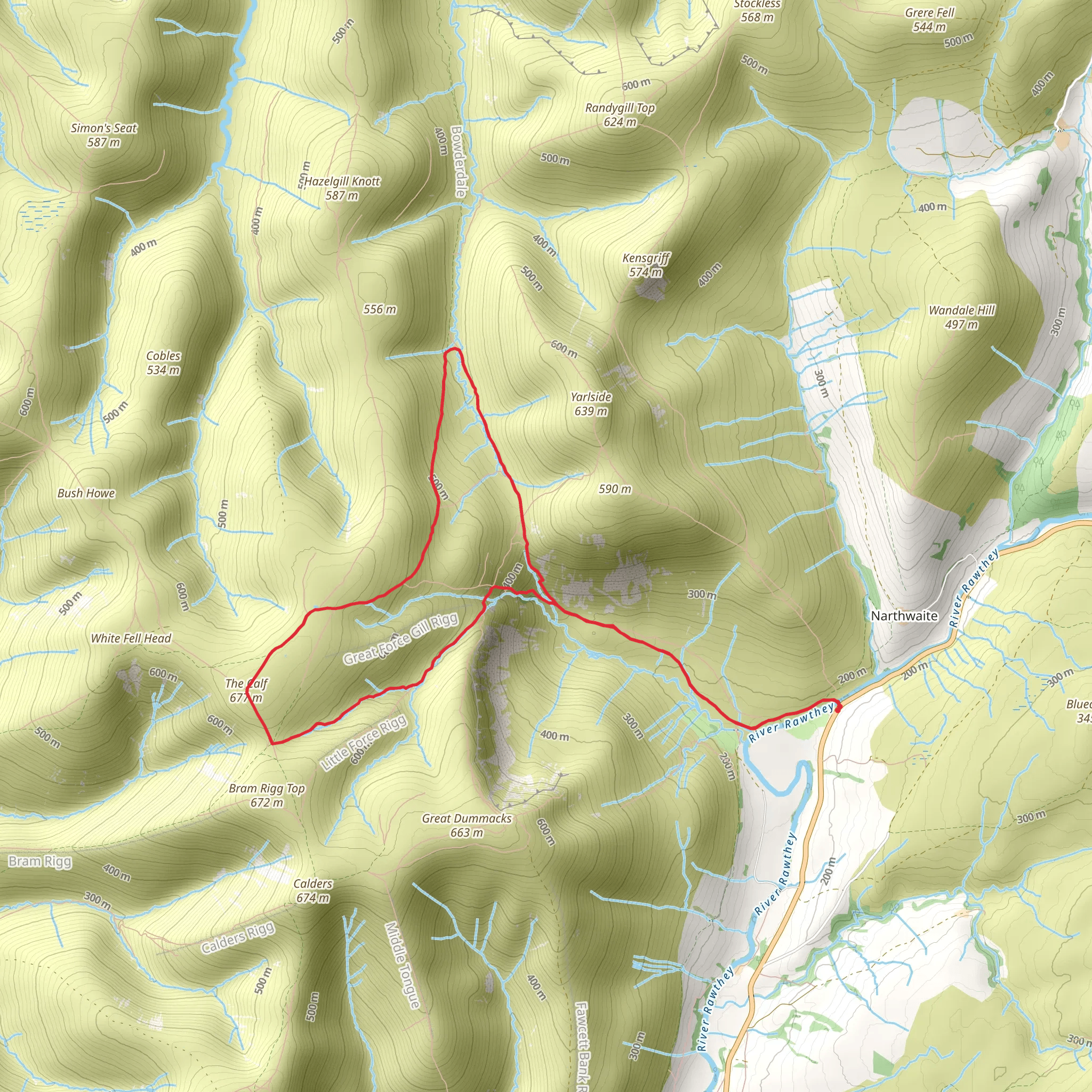 Cautley Spout Tongue, The Calf and Red Gill Beck mobile static map