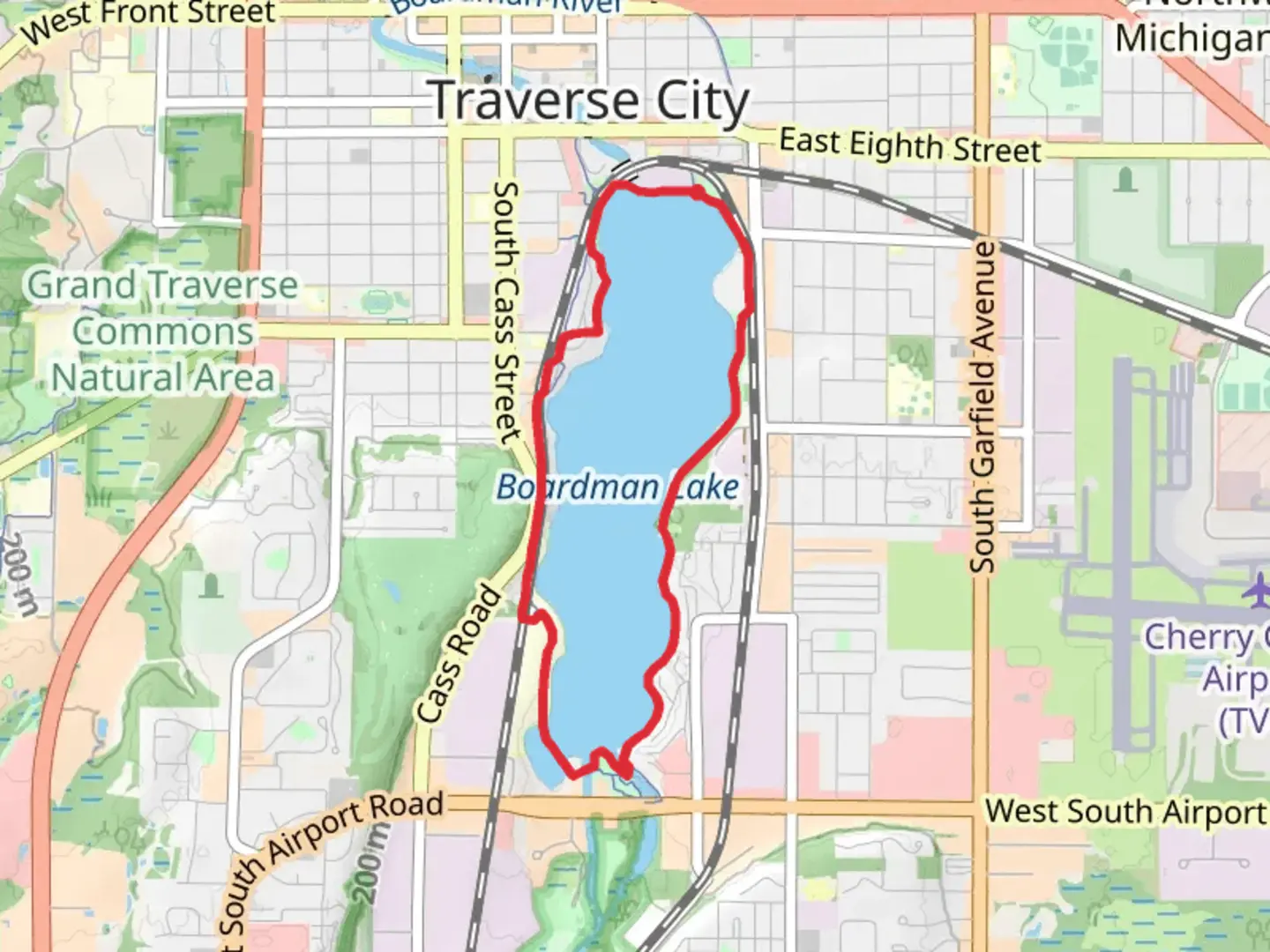 An image depicting the trail Boardman Lake Loop and its surrounding area.