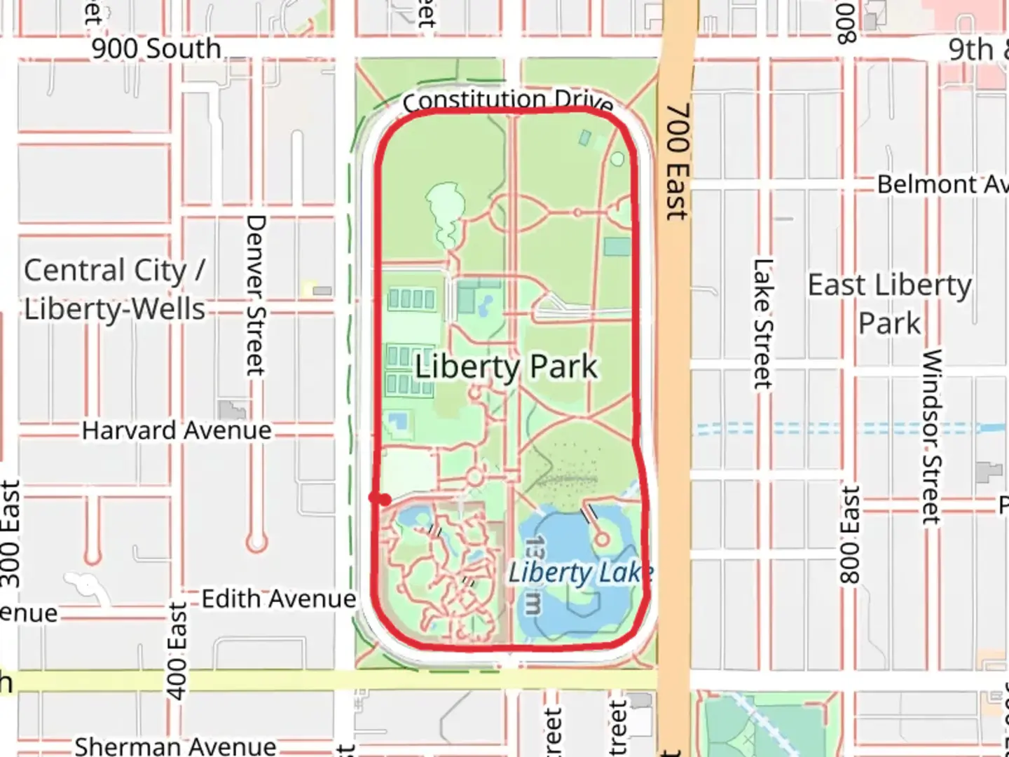 An image depicting the trail Liberty Park Loop and its surrounding area.