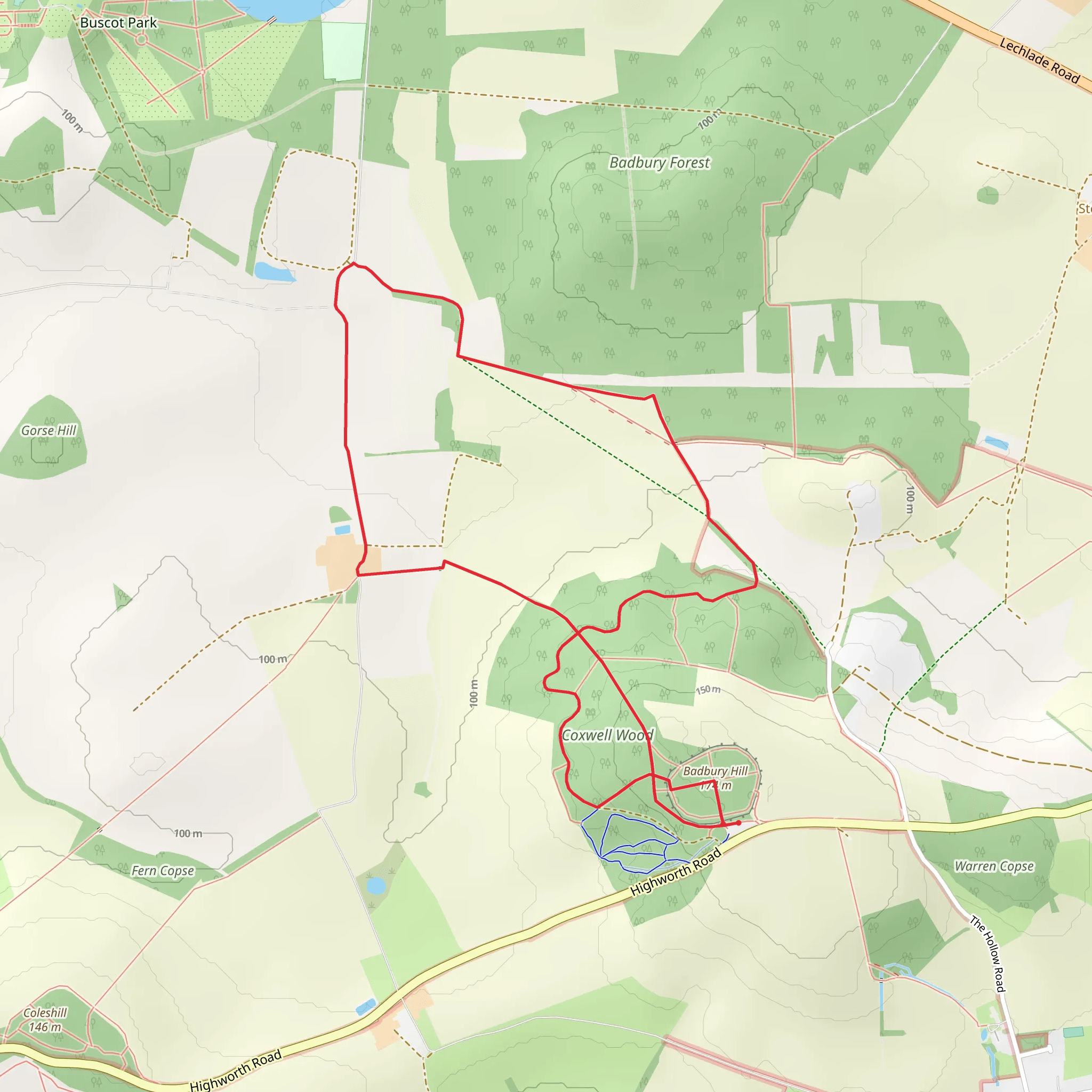 Badbury Camp, Coxwell Wood and D'Arcy Dalton Way mobile static map