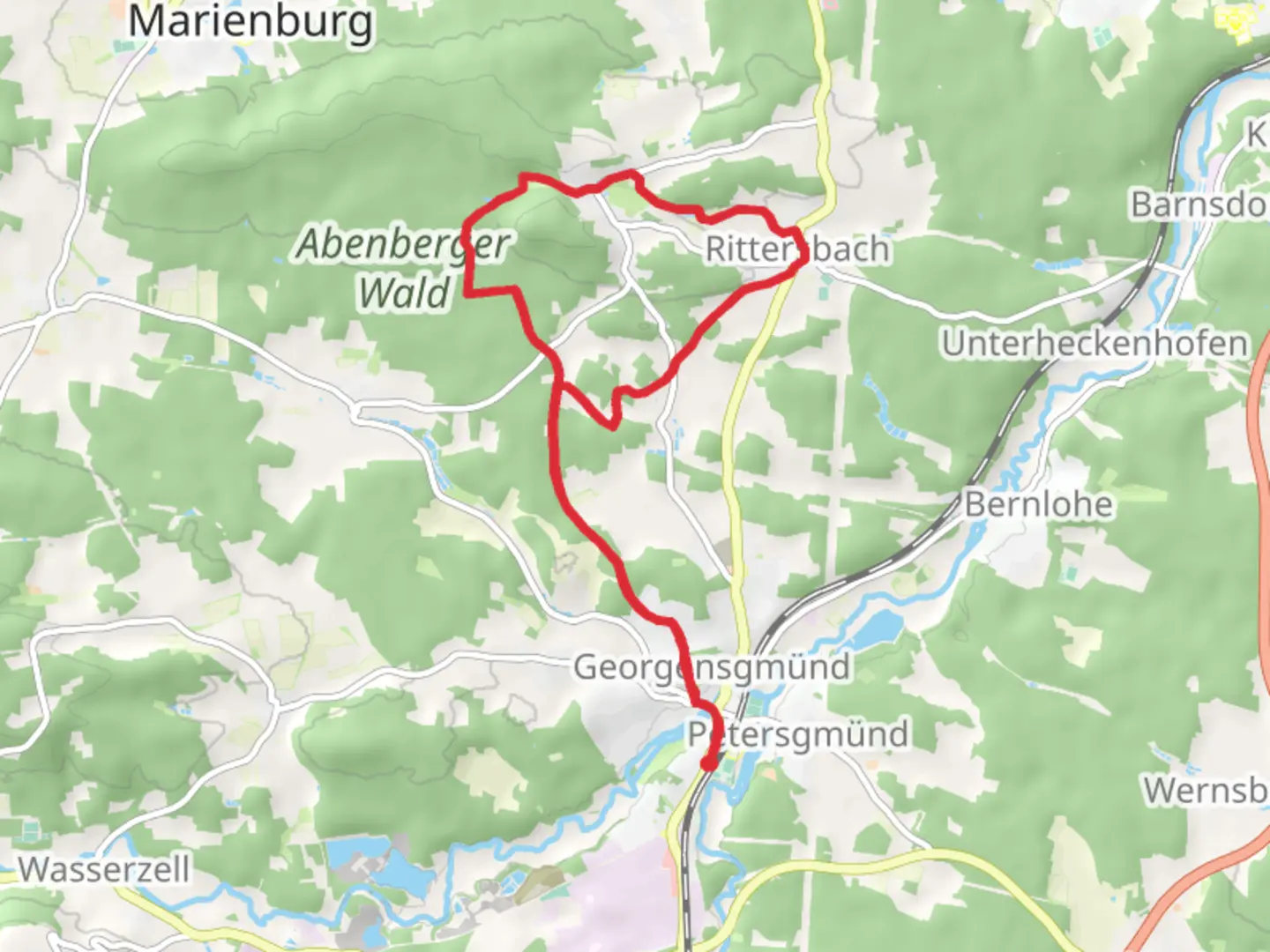 An image depicting the trail Georgensgmund and Rittersbach Loop and its surrounding area.