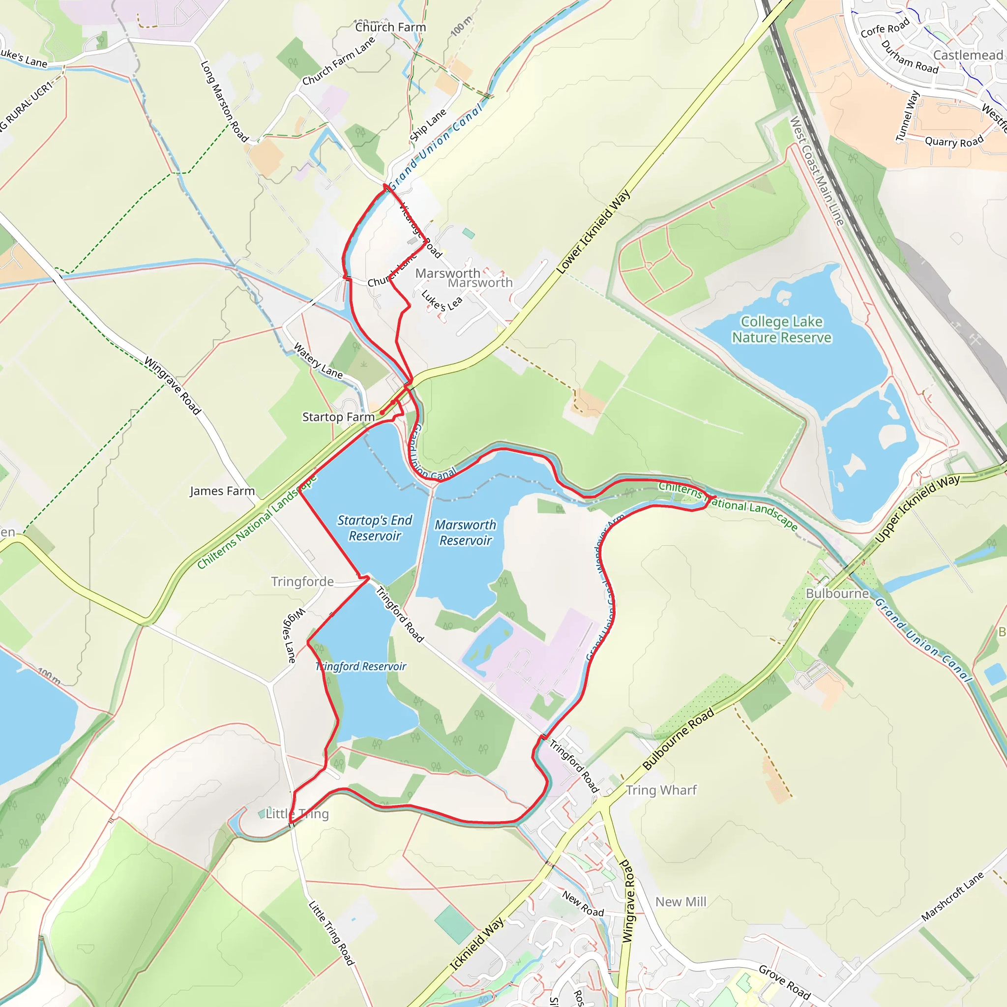 Startop's End Reservoir, Tringford Reservoir and Marsworth Reservoir Loop mobile static map