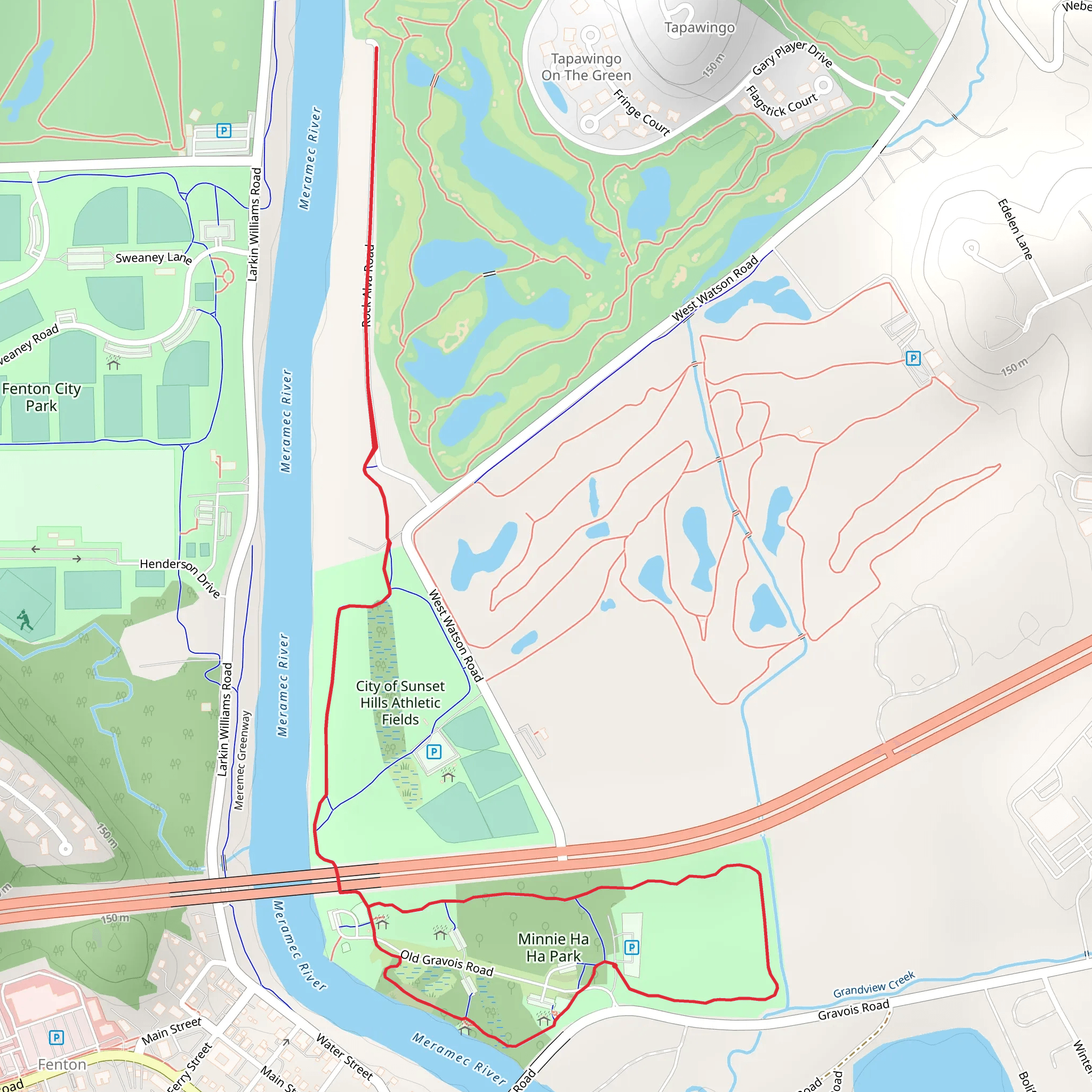 Walk along Meramec River from Minnie Ha Ha Park mobile static map