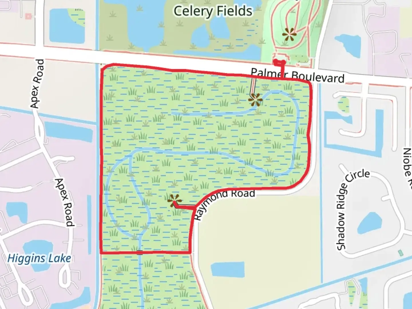 An image depicting the trail Palmer Boulevard Loop and its surrounding area.