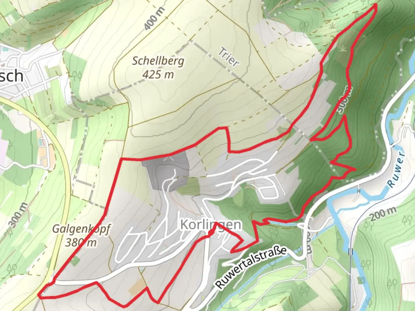 An image depicting the trail Korlingen 1 Loop and its surrounding area.