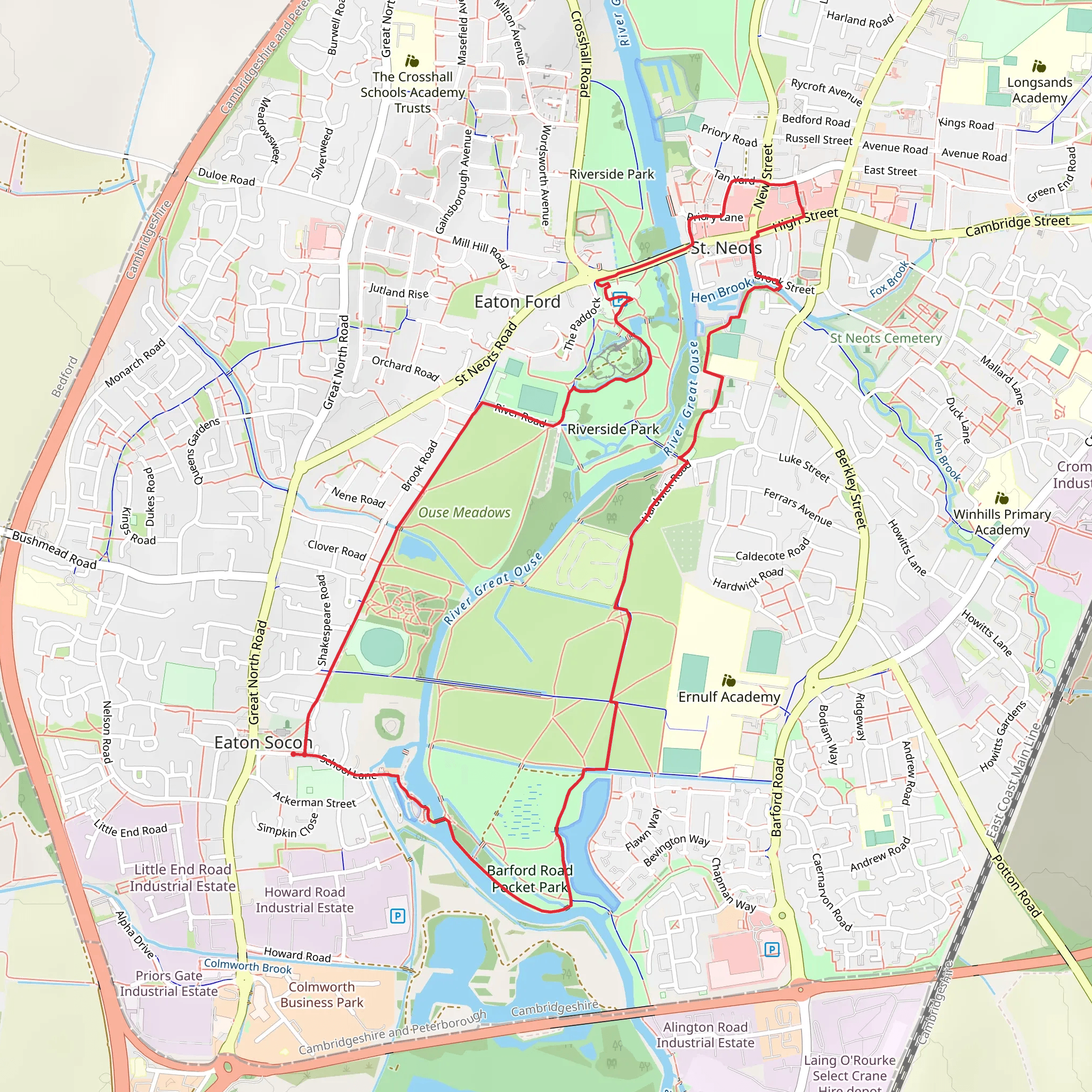 Barford Road Pocket Park, River great Ouse and Riverside Park mobile static map