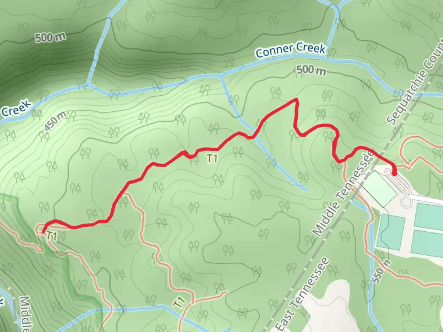 An image depicting the trail Shackleford Park to CT and Mushroom Rock and its surrounding area.
