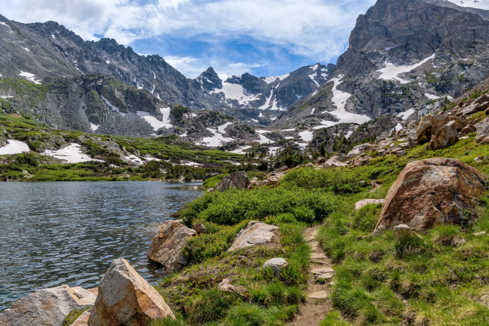 An image depicting the trail Long Lake, Isabelle Lake and Pawnee Lake via Pawnee Pass Trail and its surrounding area.