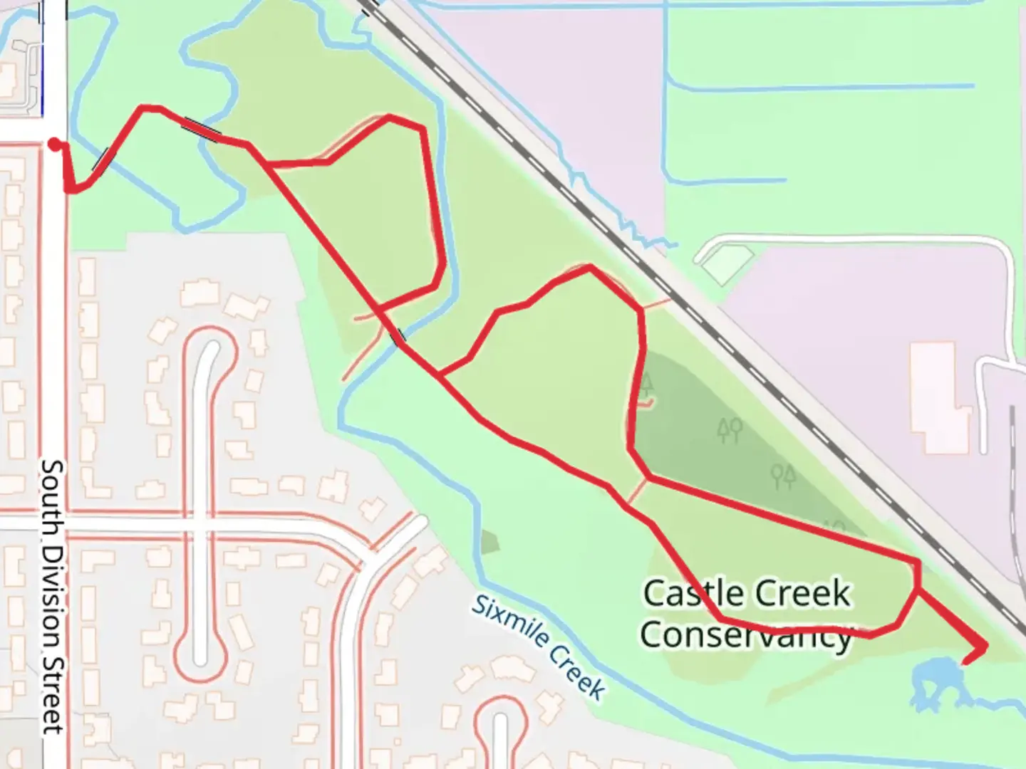 An image depicting the trail Castle Creek Conservancy Loop and its surrounding area.