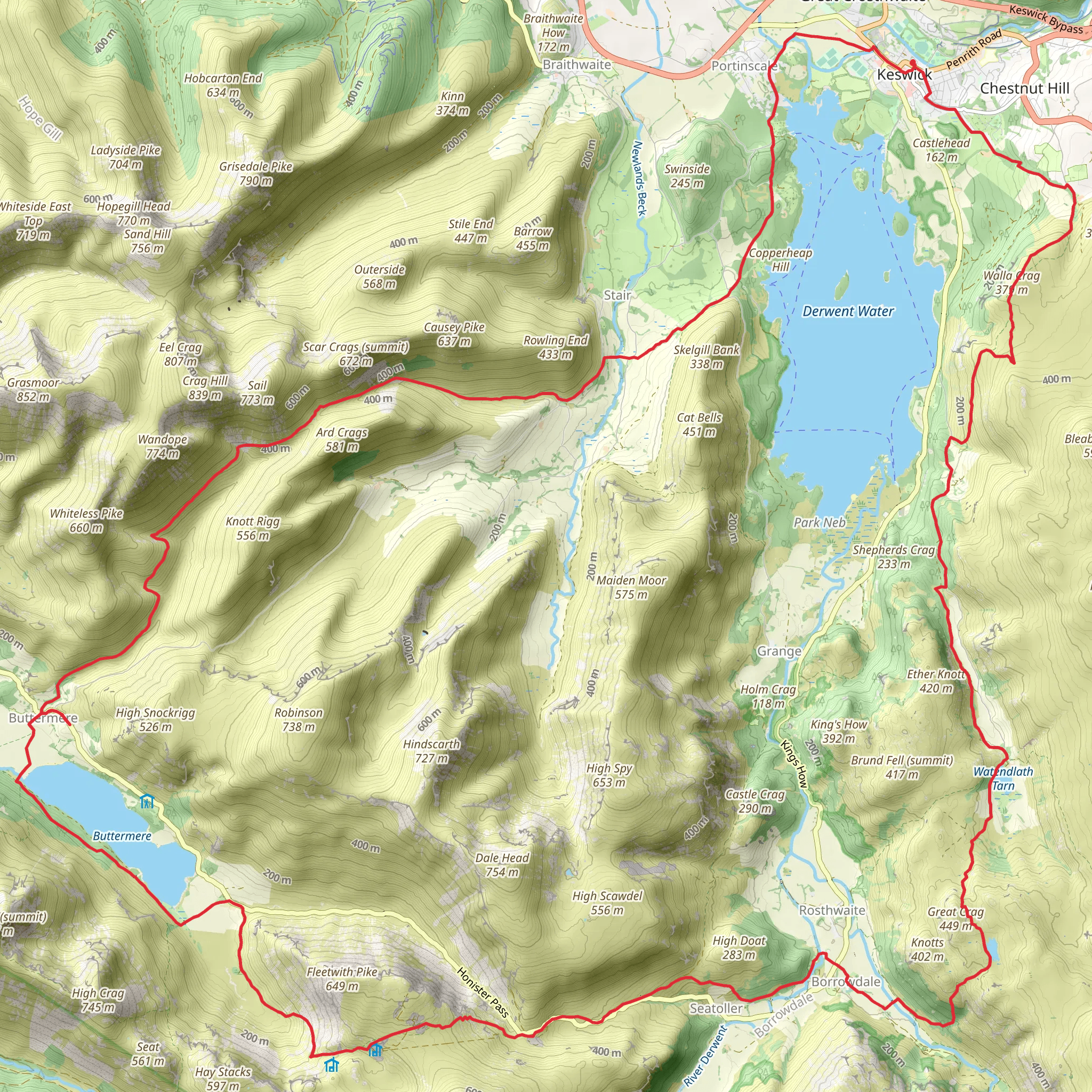 Lakes Walk from Borrowdale and Buttermere mobile static map