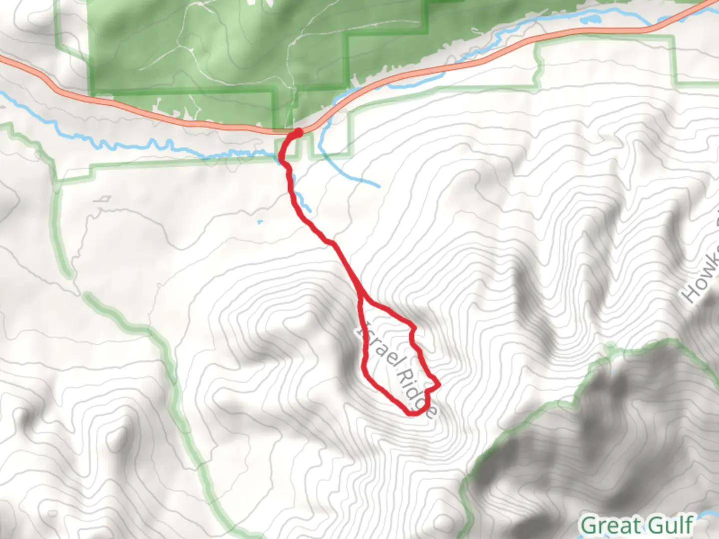 An image depicting the trail Israel Ridge Path via Castle Ravine Trail and its surrounding area.