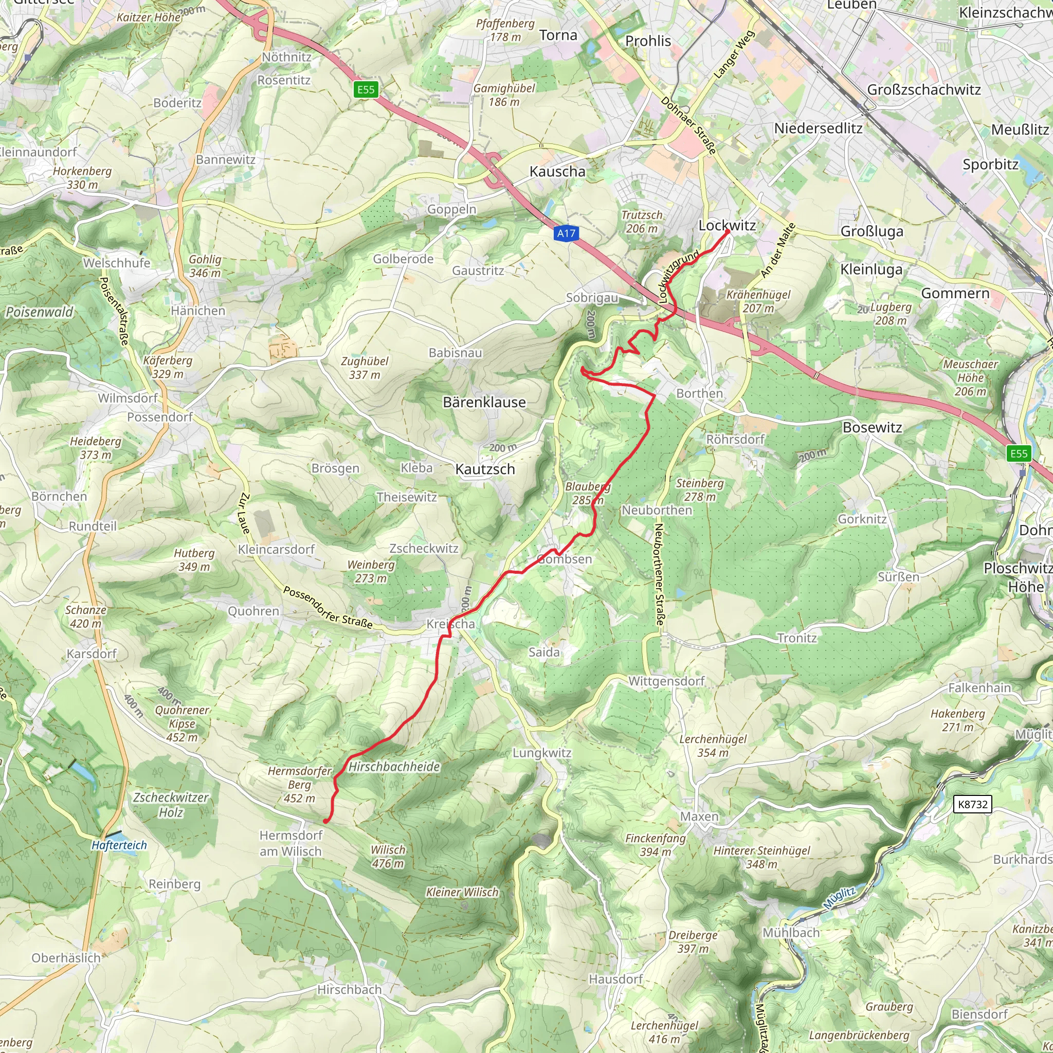 Lockwitz to Hermsdorf am Wilisch via Gelber Punkt mobile static map