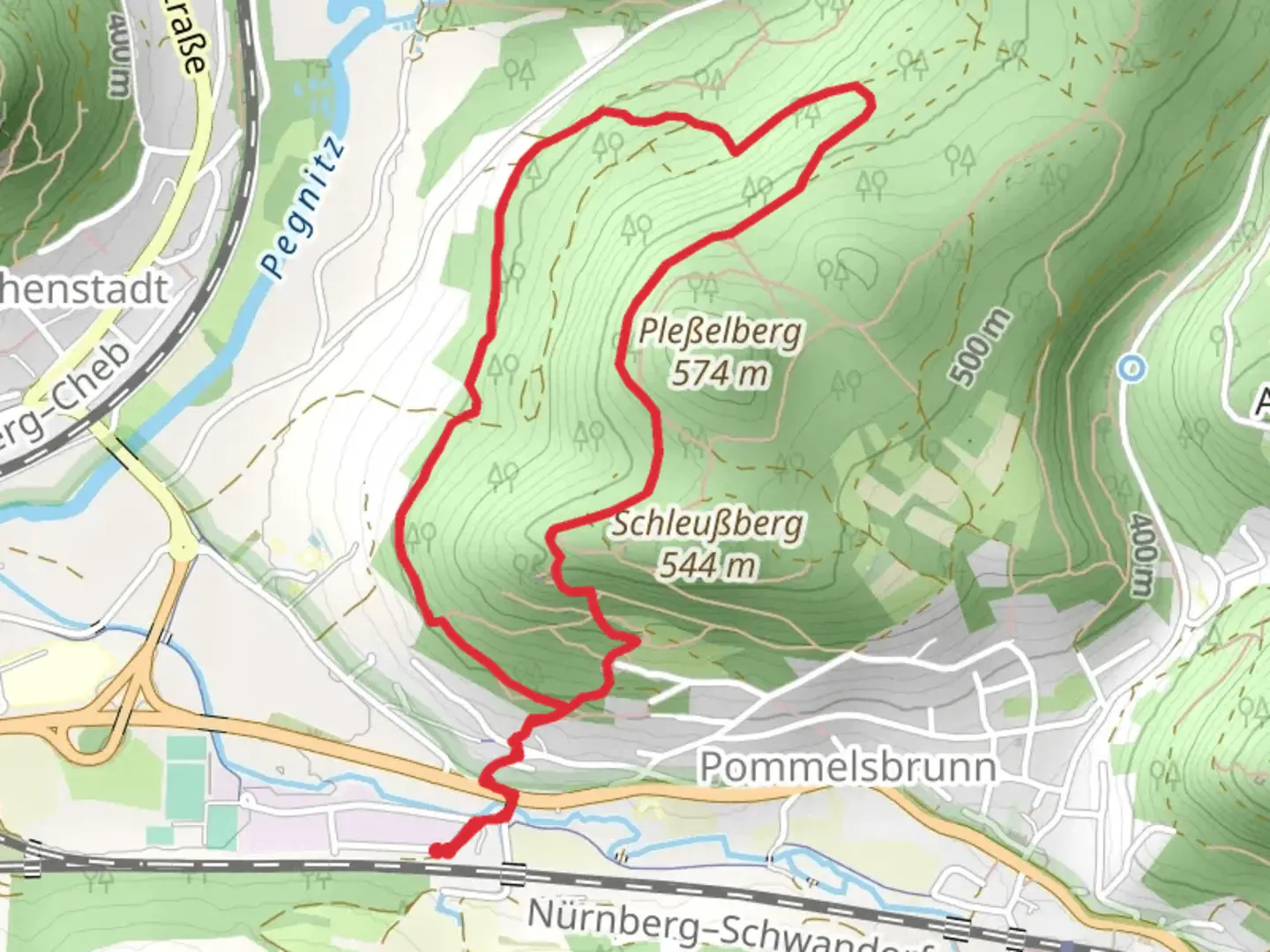 An image depicting the trail Hersbruck Happurg and Goldene Strasse Teil and its surrounding area.