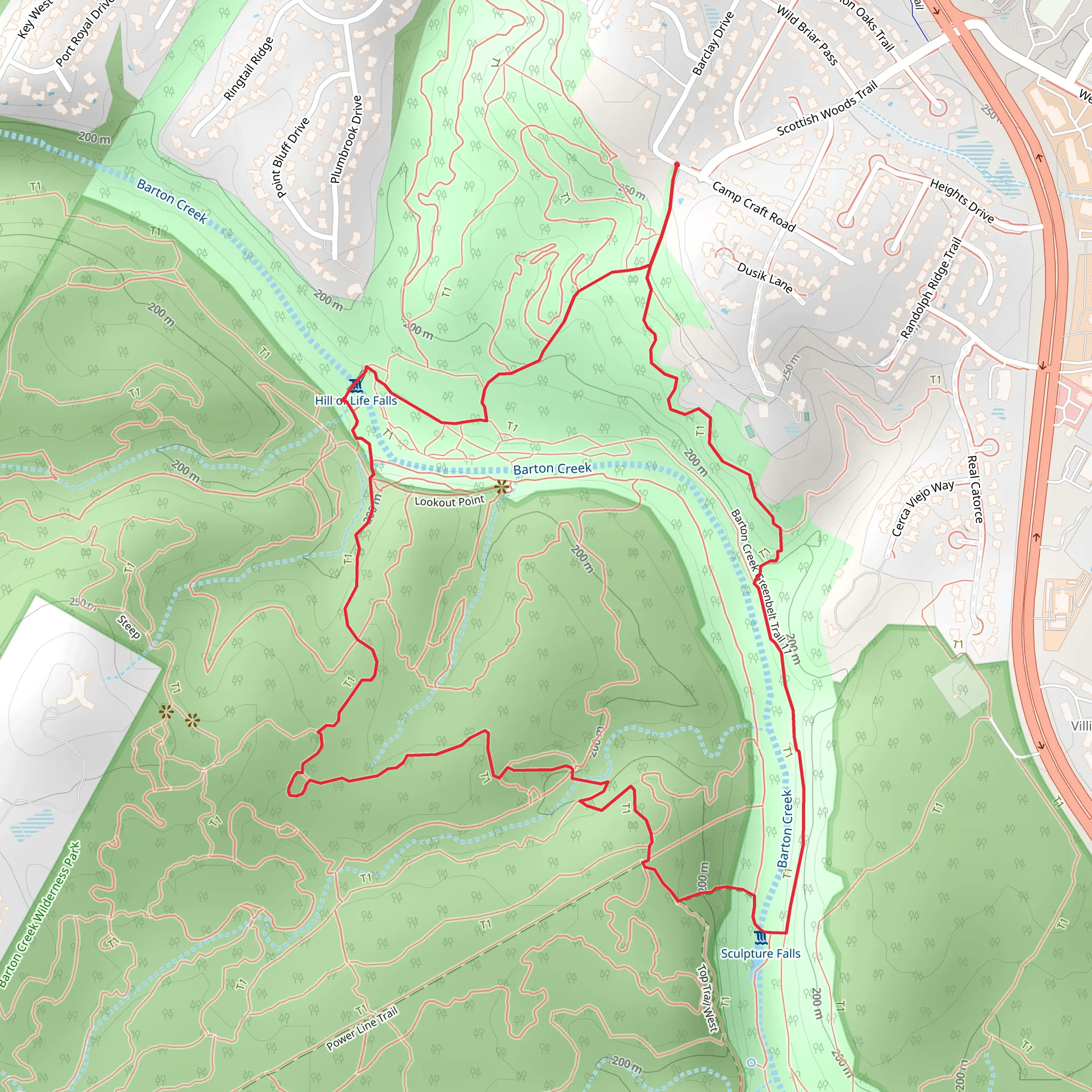Barton Creek Greenbelt Trail 11, Mountain Connector and Hill of Life Loop Trail mobile static map