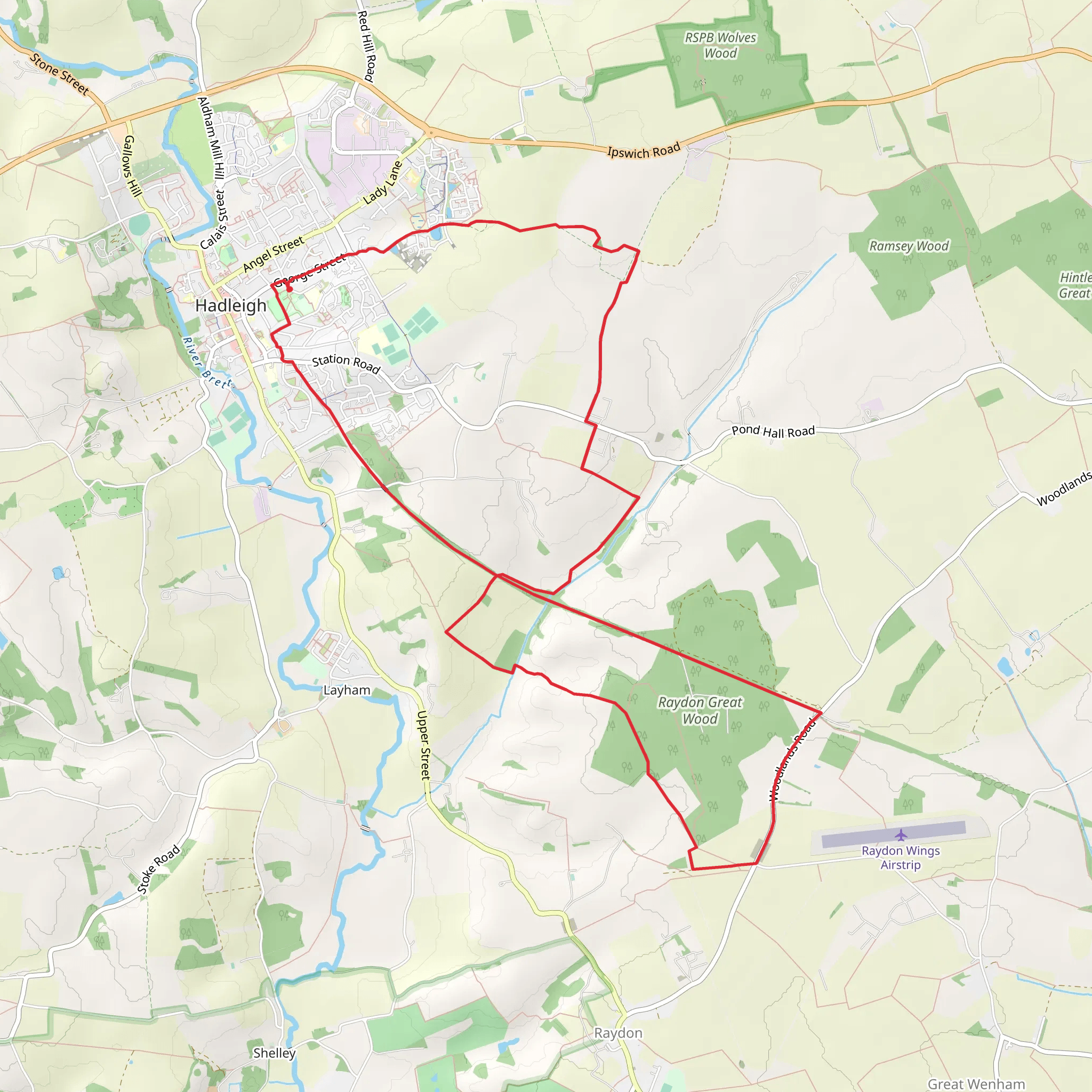 Hadleigh Country Park and Raydon Great Wood via Hadleigh Railway Walk mobile static map
