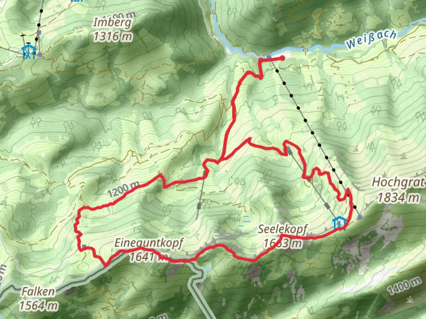 An image depicting the trail Seelekopf, Hohenfluhalpkopf and Eineguntkopf Loop - Hochgrat and its surrounding area.