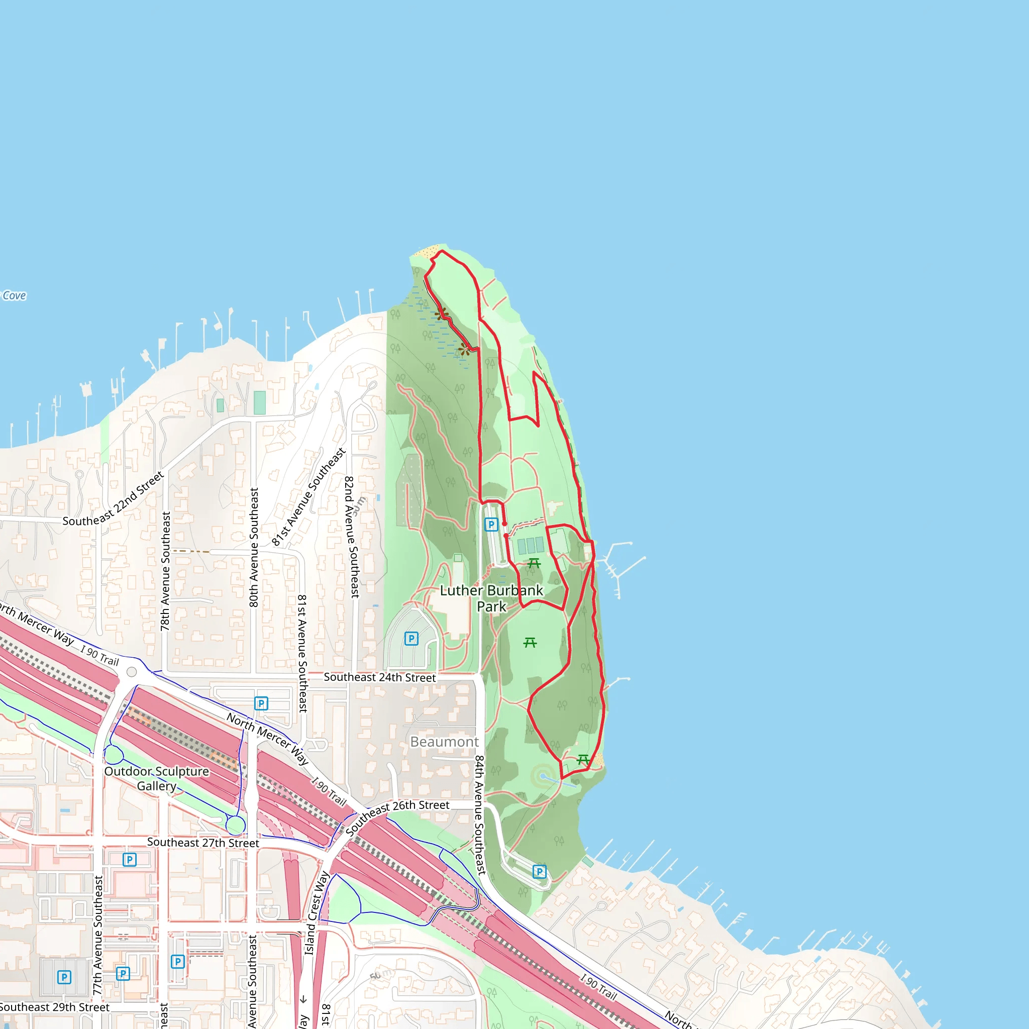 Luther Burbank Park and Calkins Point mobile static map