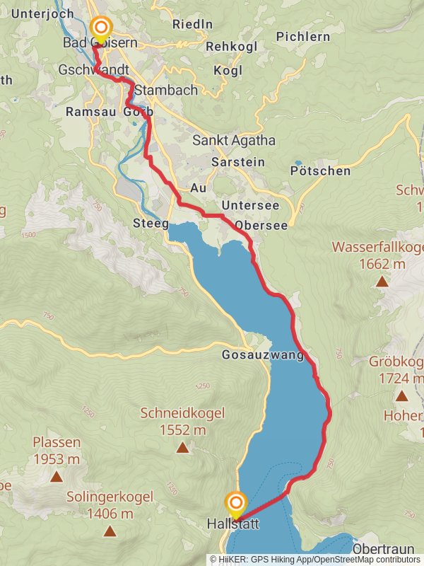 Lake Hallstatt to Bad Goisern mobile static map