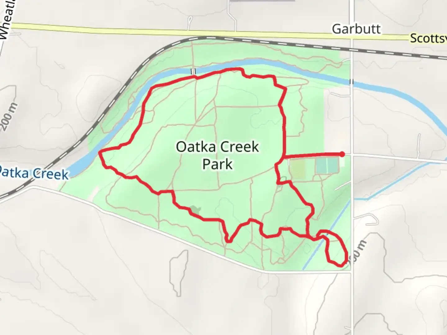 An image depicting the trail Oatka Creek Park Loop and its surrounding area.