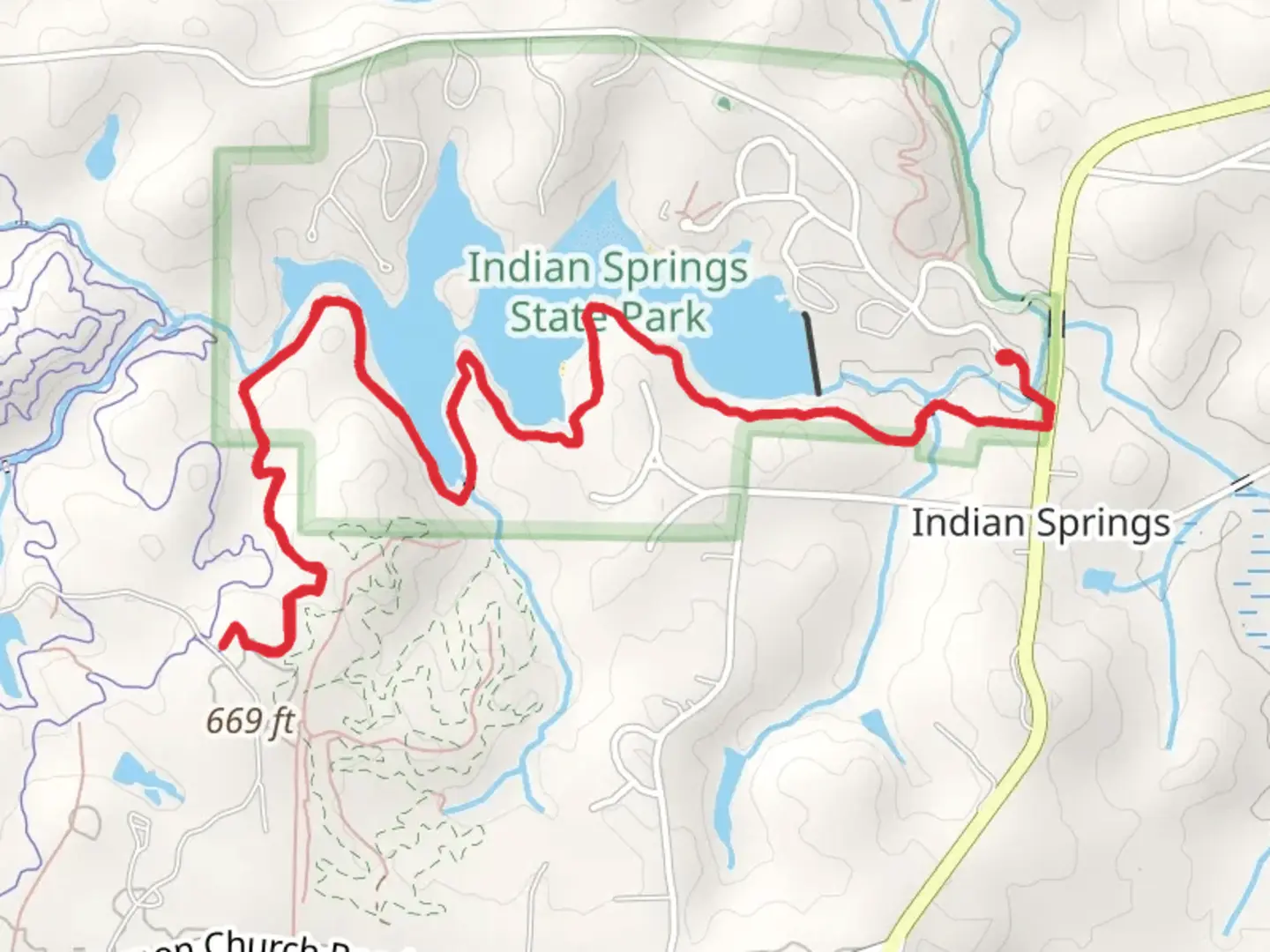 An image depicting the trail Chief Mcintosh Lake - Indian Springs Multi Use Trail and its surrounding area.