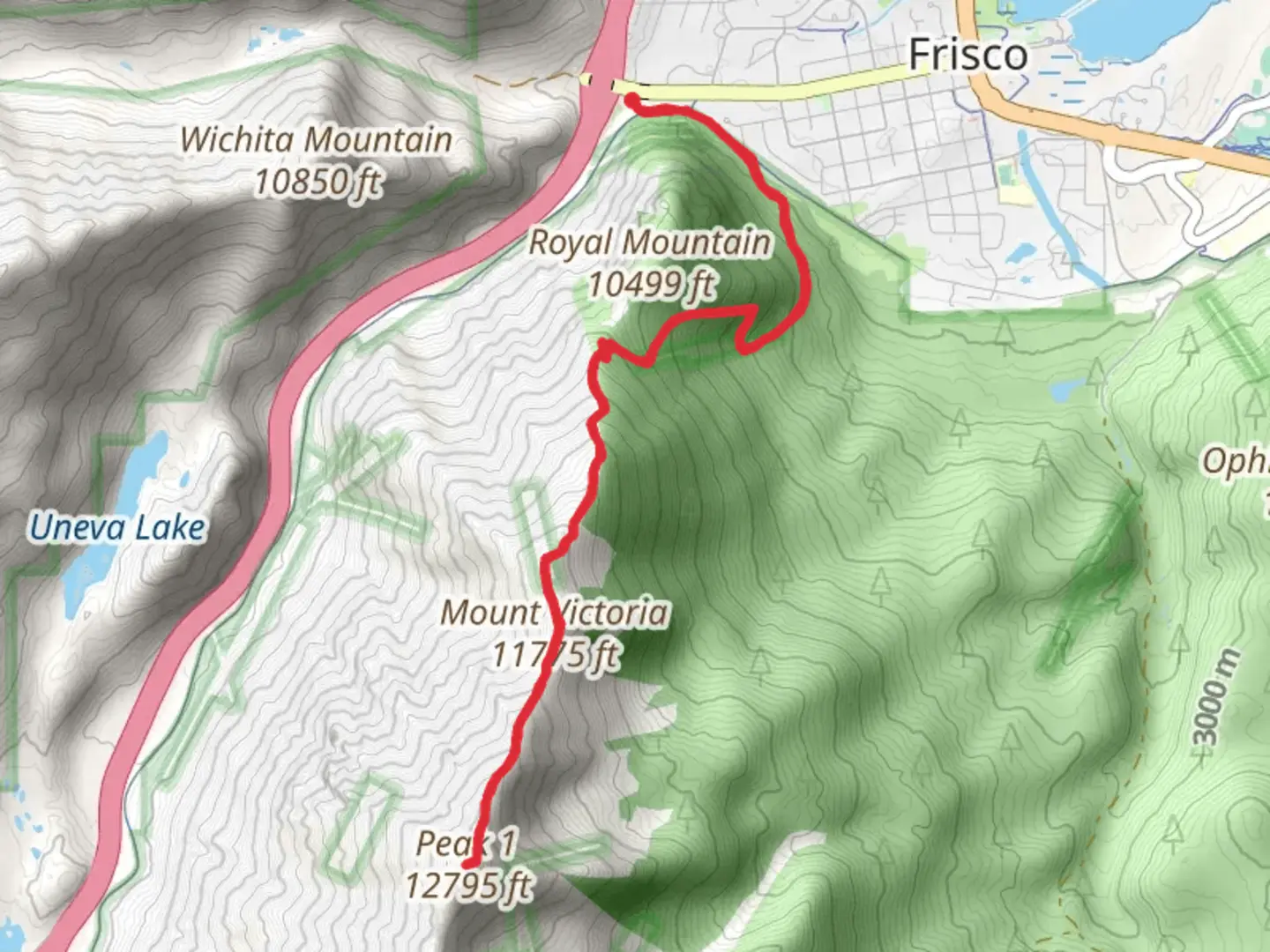 An image depicting the trail Peak 1 and Mount Victoria via Temple Trail and its surrounding area.