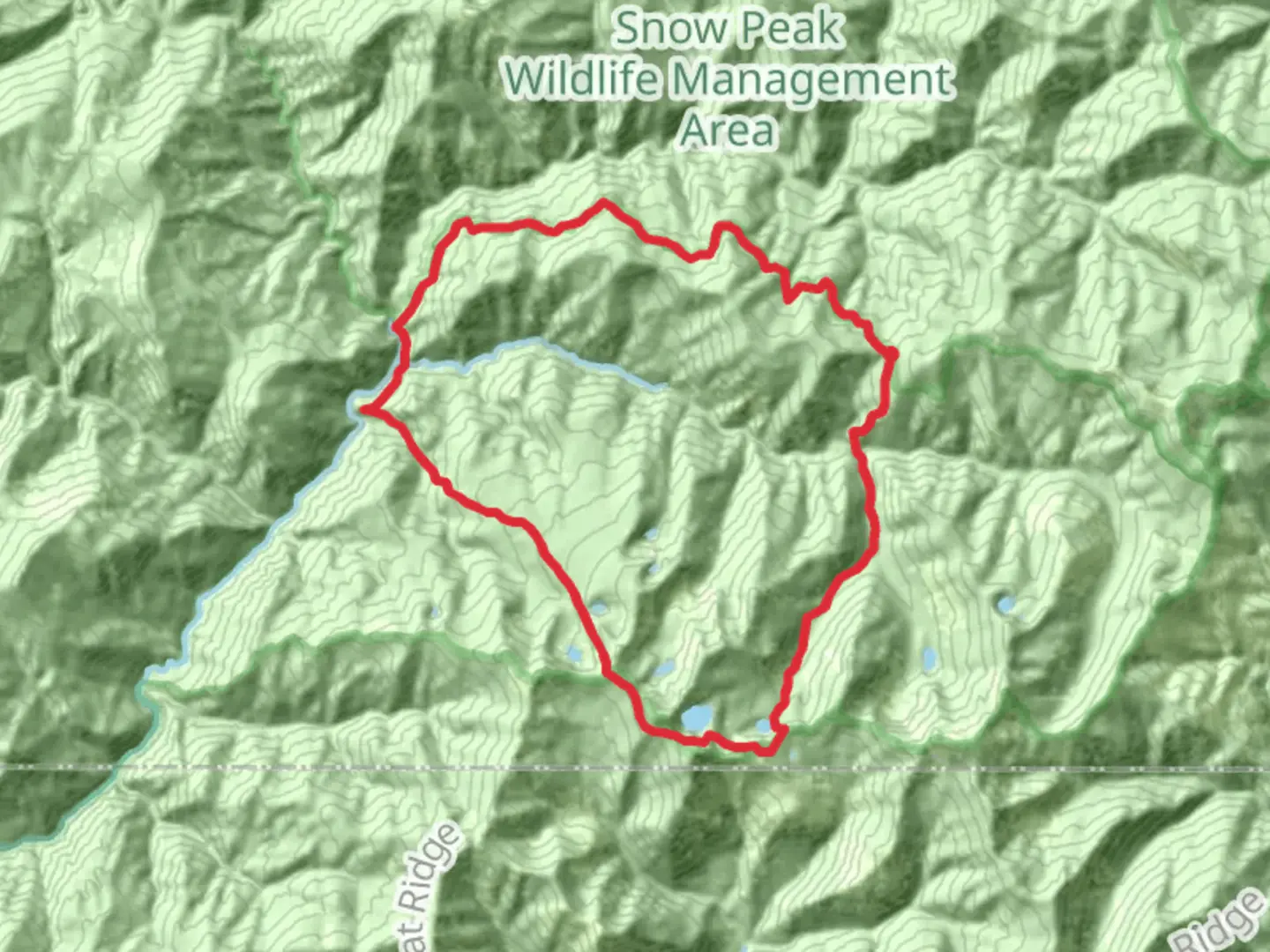 An image depicting the trail Fawn Lake, Larkins Creek and Surveyor's Ridge Loop Trail and its surrounding area.