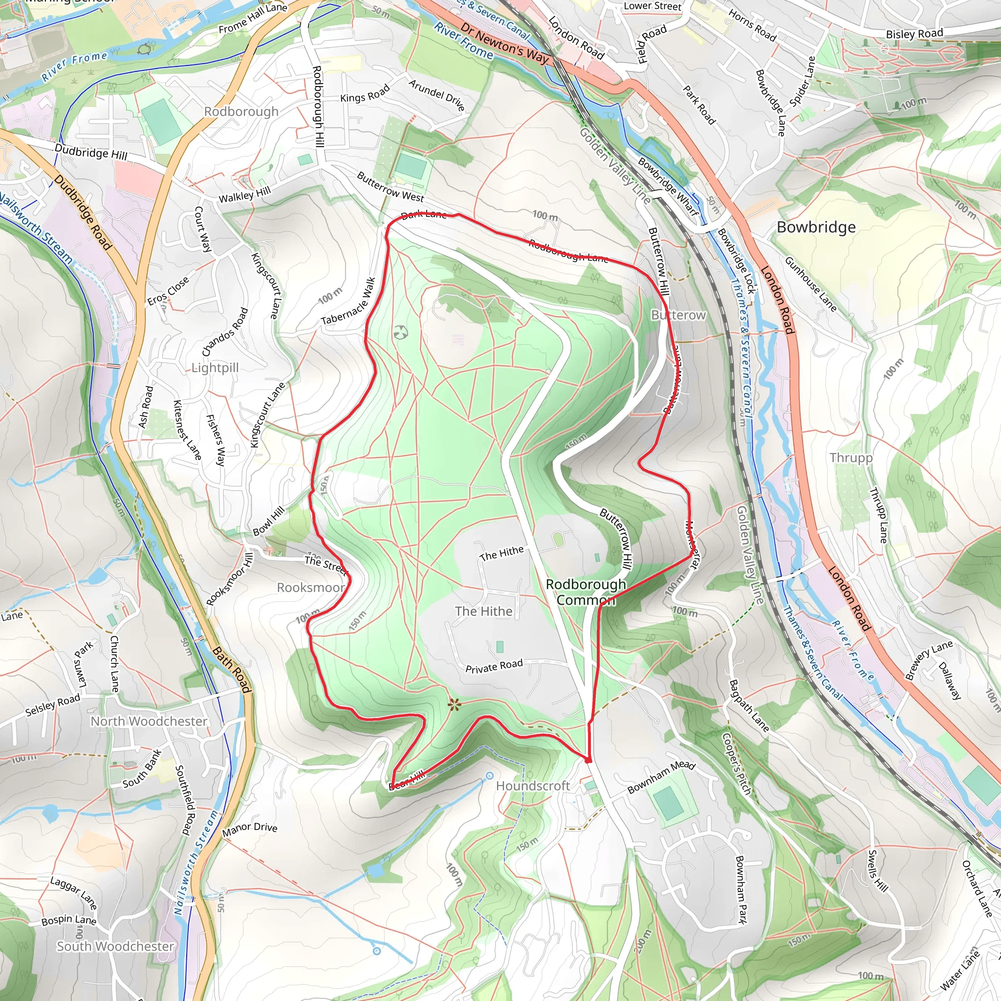 Rodborough Common and Bear Hill Loop mobile static map