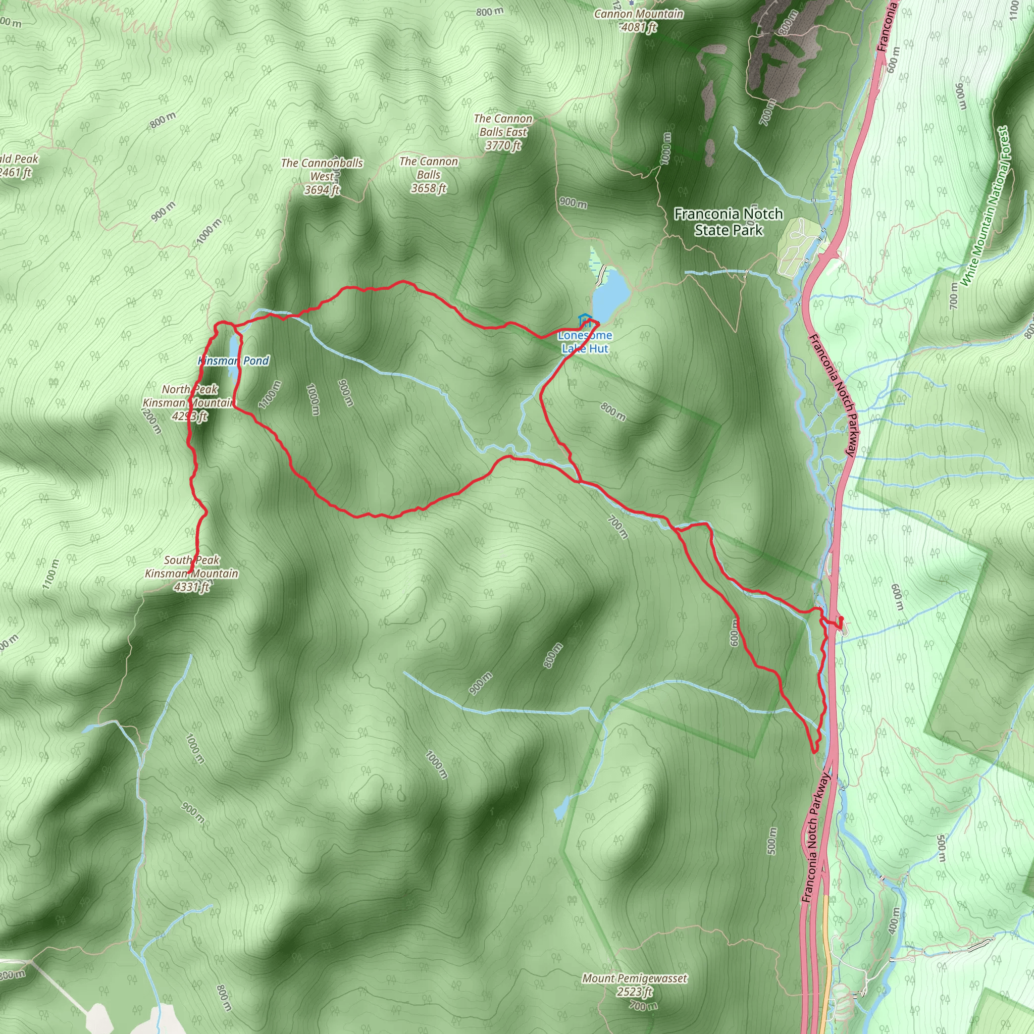 Kinsman Mountain and Pond, Lonesome Lake Loop mobile static map