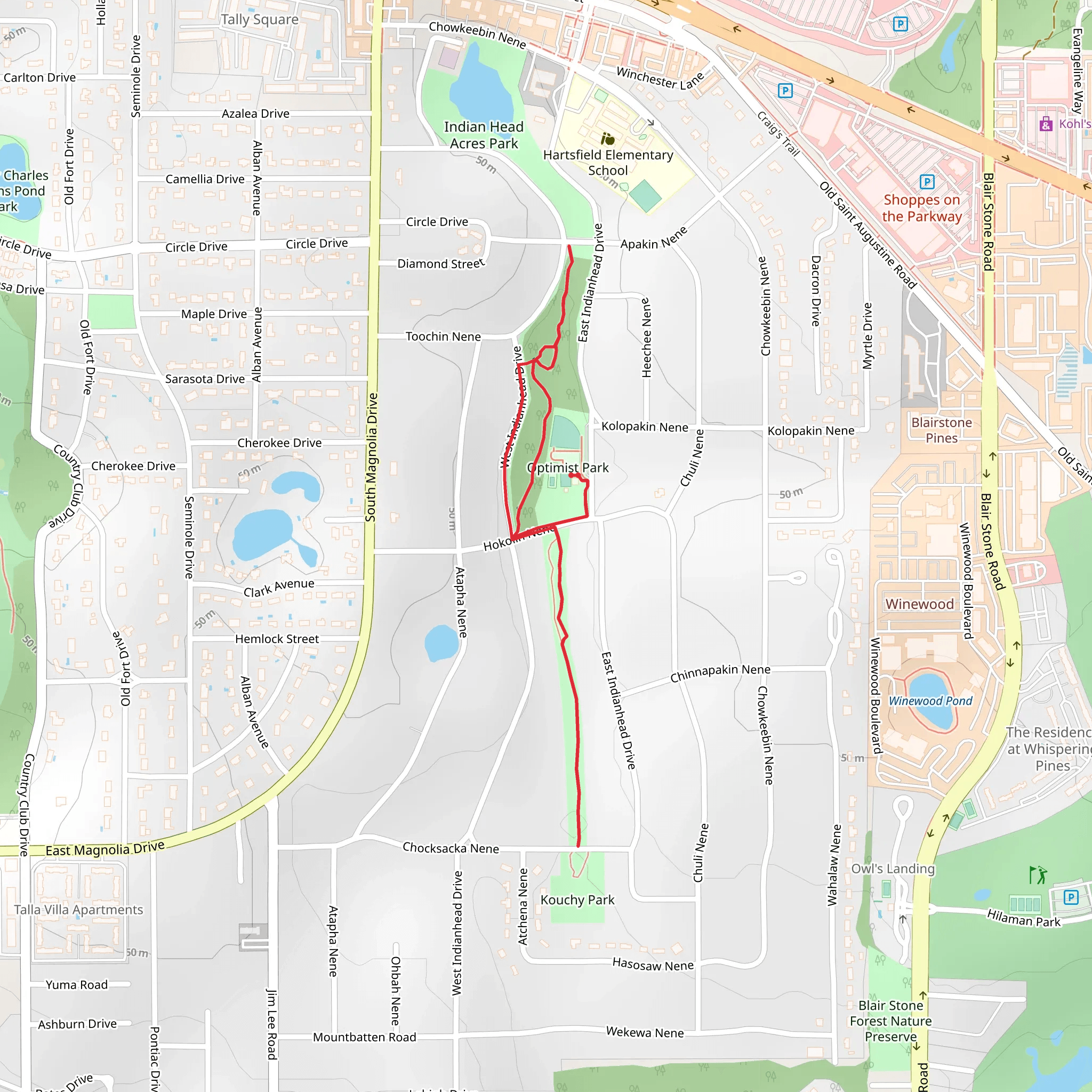 Optimist Park and Indian Head Acres Park Loop mobile static map