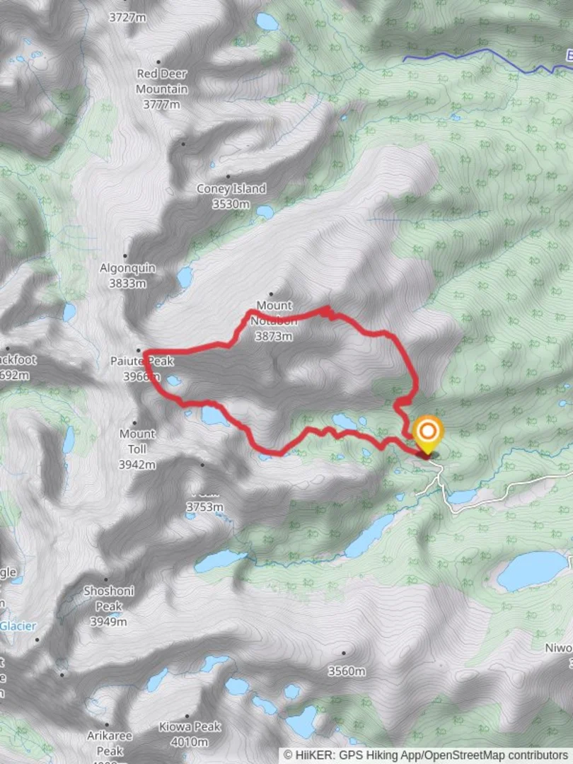 An image depicting the trail Beaver Creek, Mount Audubon, Paiute Peak and Blue Lake Loop Trail and its surrounding area.