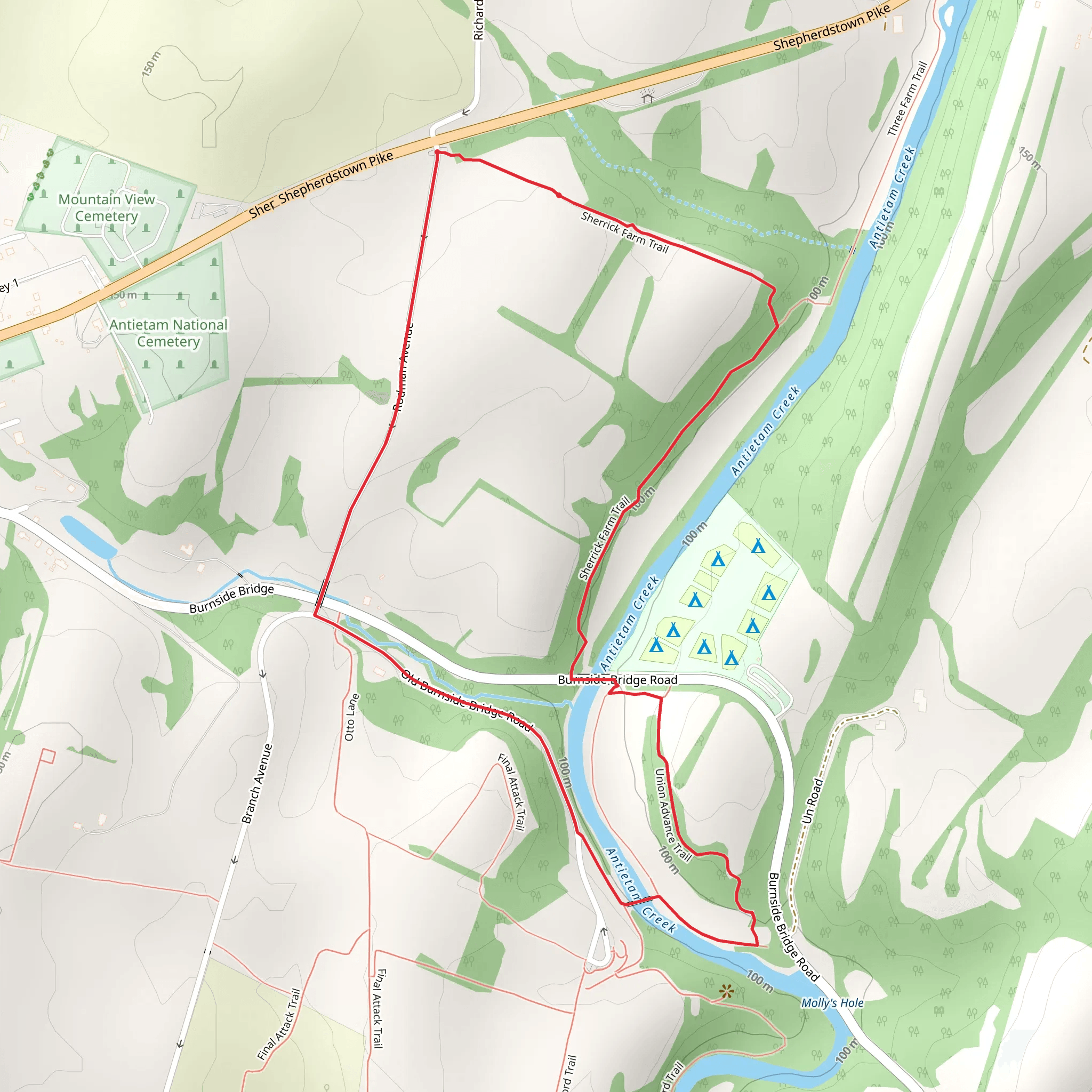 Sherrick Farm, Union Advance and Old Burnside Bridge Road Loop Trail mobile static map