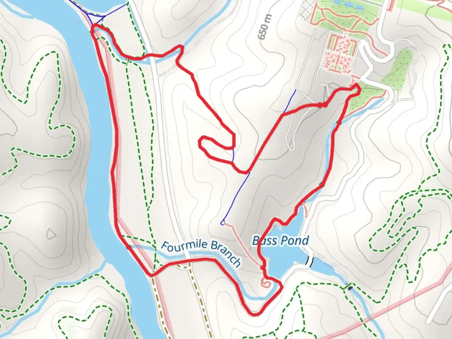 An image depicting the trail Biltmore Estate Path and Bass Pond Loop and its surrounding area.