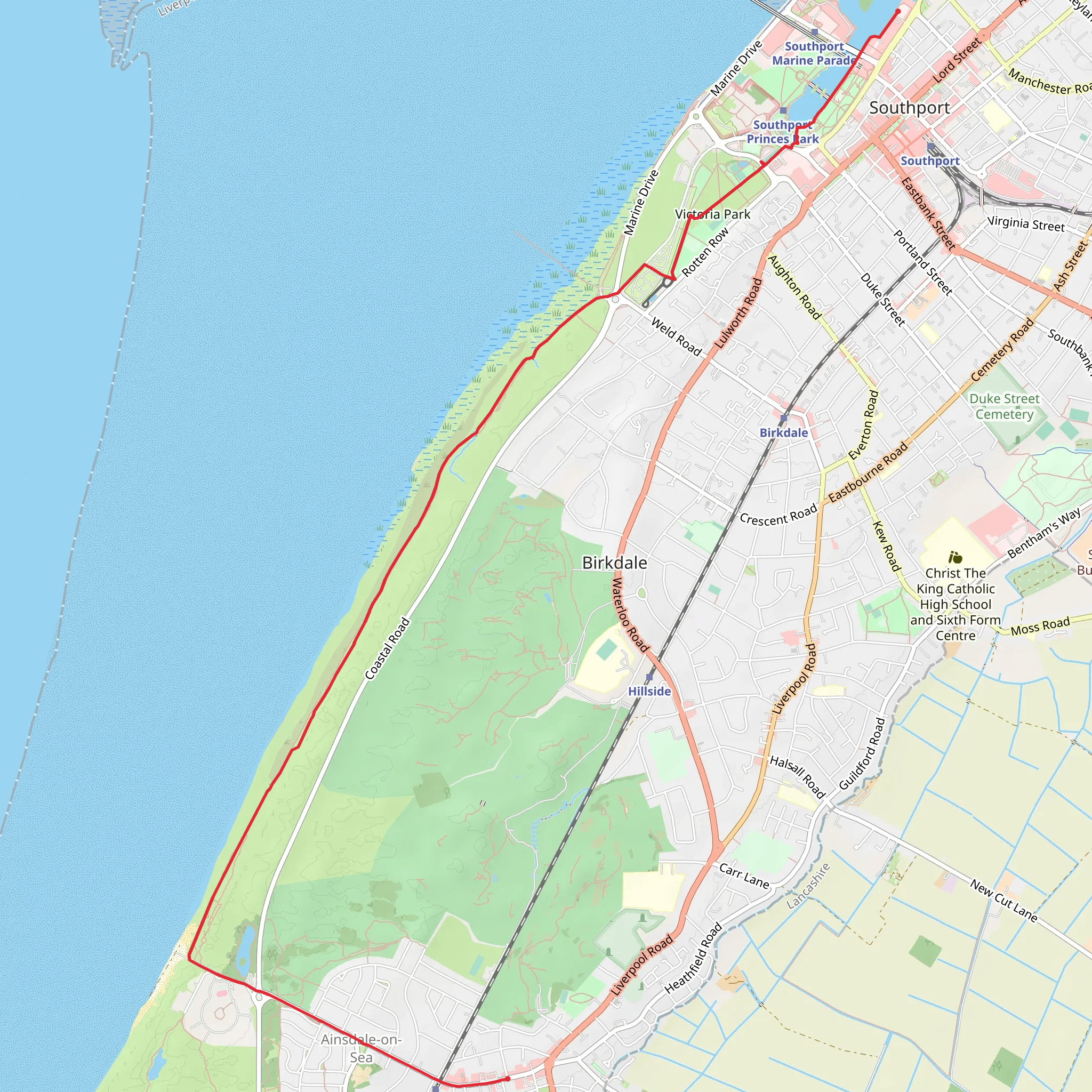 Southport to AInsdale Walk mobile static map