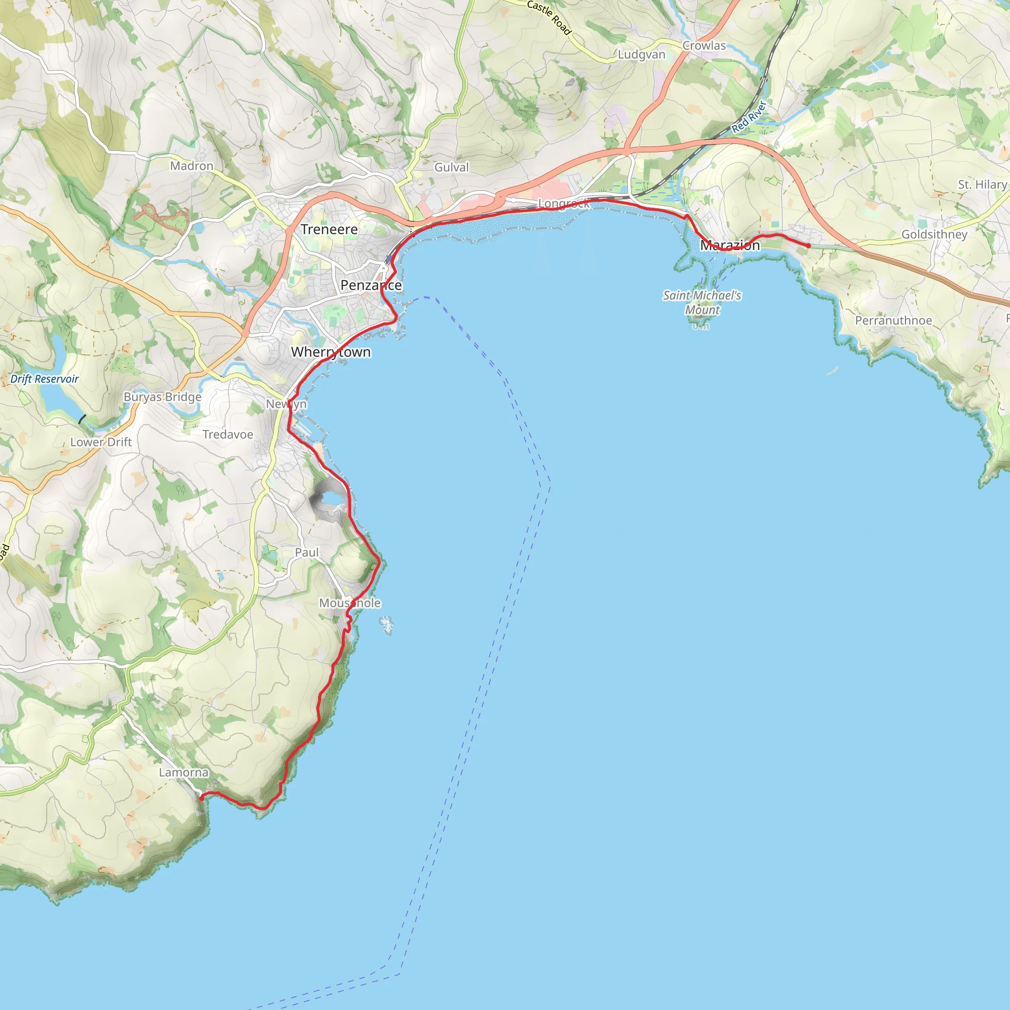 Lamorna to Marazion Walk mobile static map